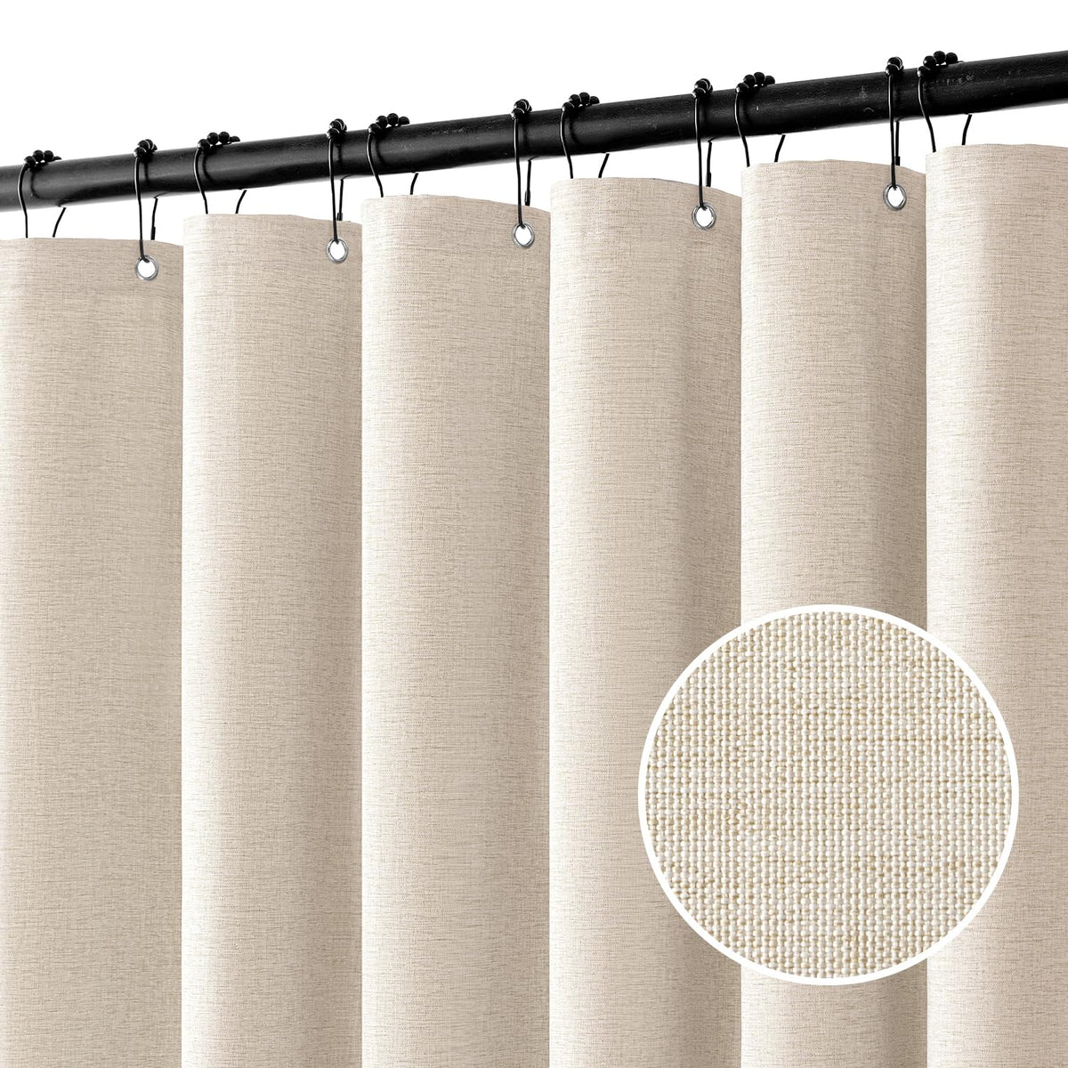 Miulee Extra Long Linen Shower Curtain 96 Inches Long With 12 Metal Hooks Washable Beige Fabric Shower Curtain Set Waterproof Ne