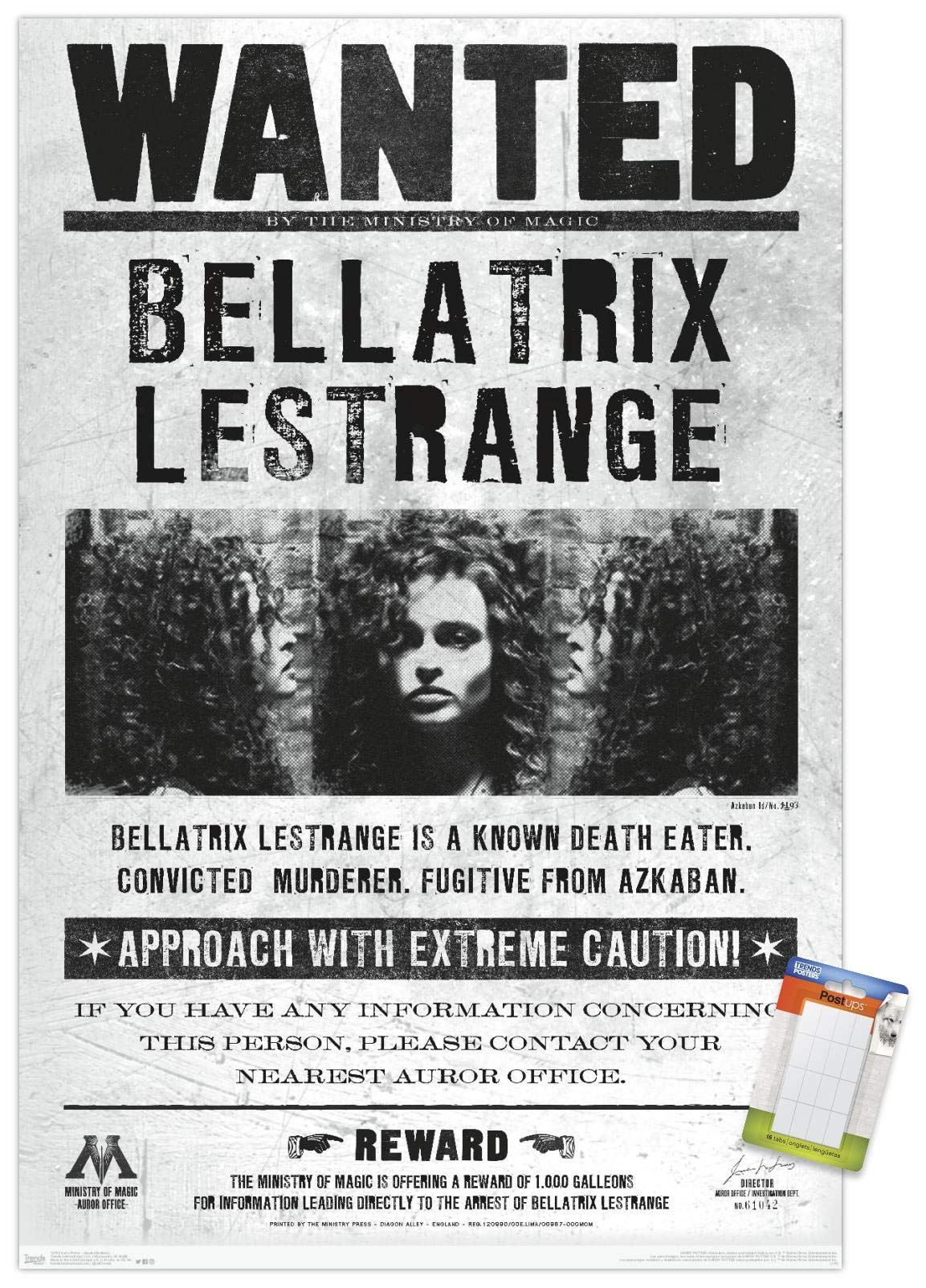 Trends International The Wizarding World: Harry Potter - Bellatrix Wanted Poster Wall Poster, 14.725'' X 22.375'', Premium Poste
