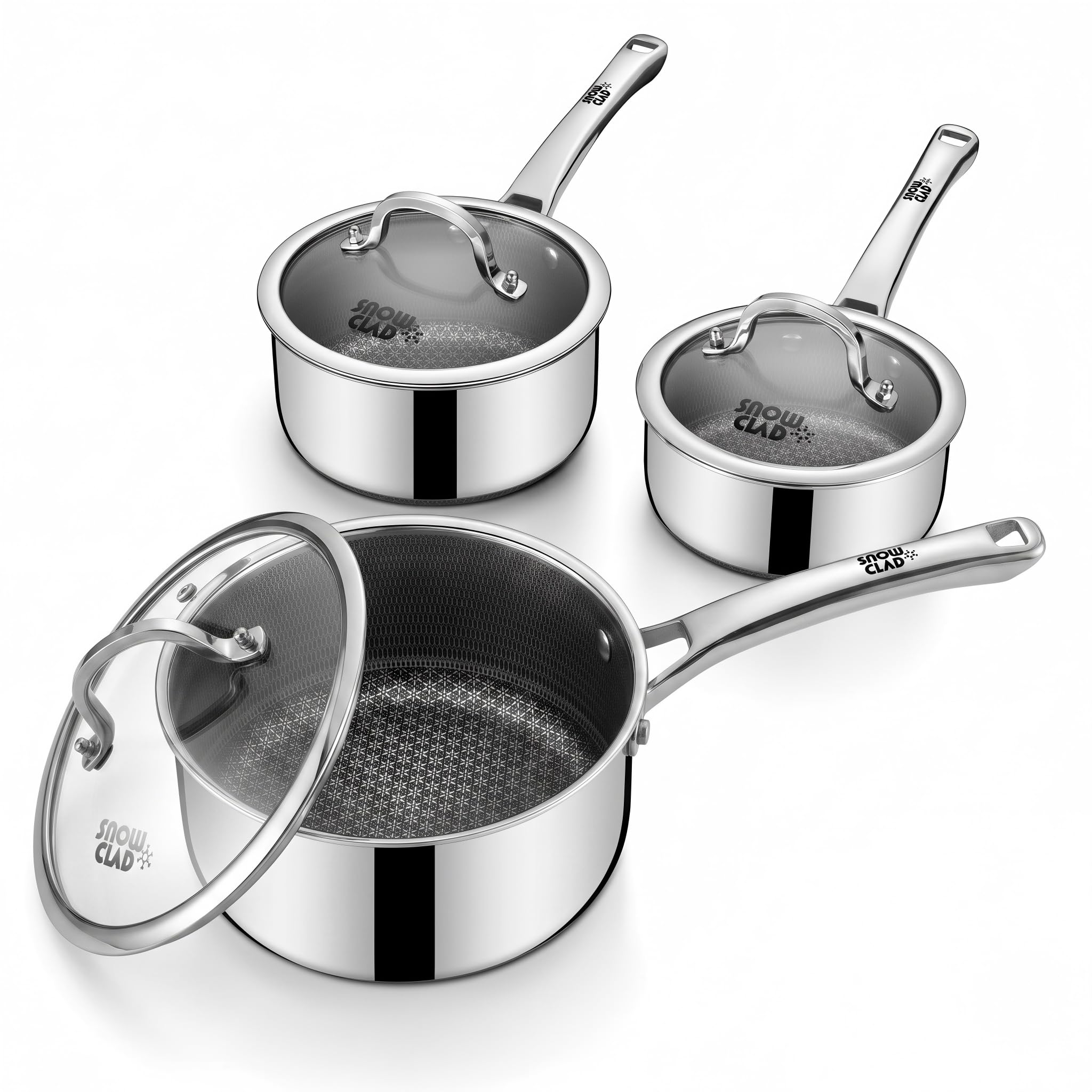 Cookware Set 3Piece Saucepan Set: 1.5QT, 2.5QT, and 3.5QT Pots with Glass Lids