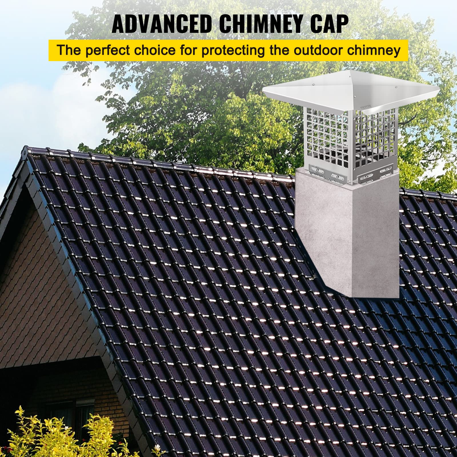 Vevor Chimney Cap, 8'' X 8'' Flue Caps, 304 Stainless Steel Fireplace Chimney Cover, Adjustable Metal Spark Arrestor With Bolts