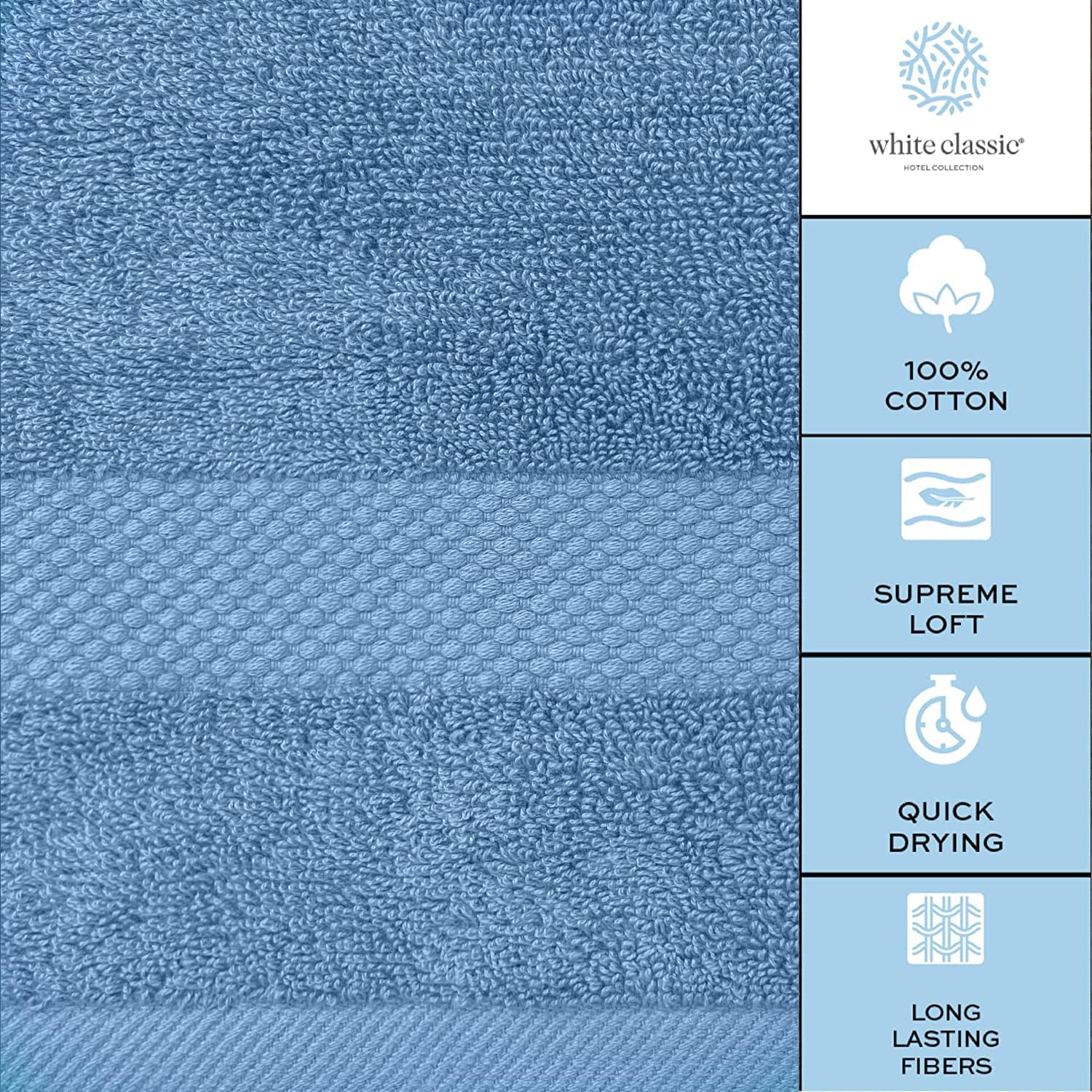 White Classic Luxury Bath Towels Large - Cotton Hotel spa Bathroom Towel 30x56  4 Pack  Light Blue