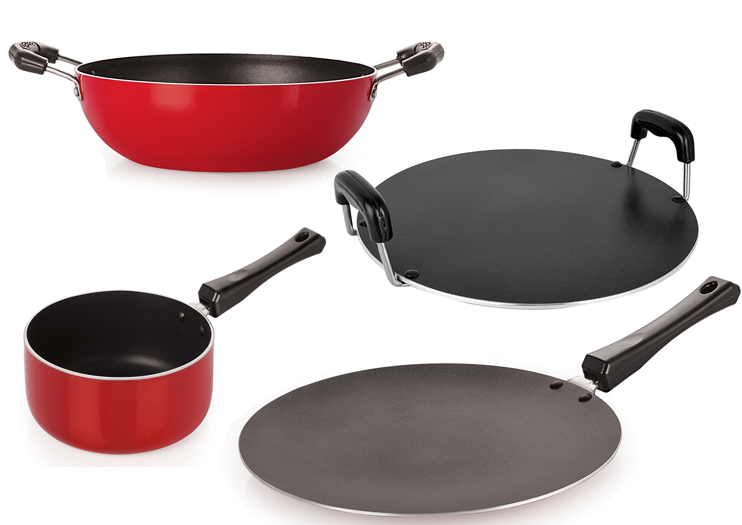 Nirlon NonStick Aluminium Cookware Set, 4Pieces, Red (2.6Mm_Ct_Kd14_Spb_Rt)