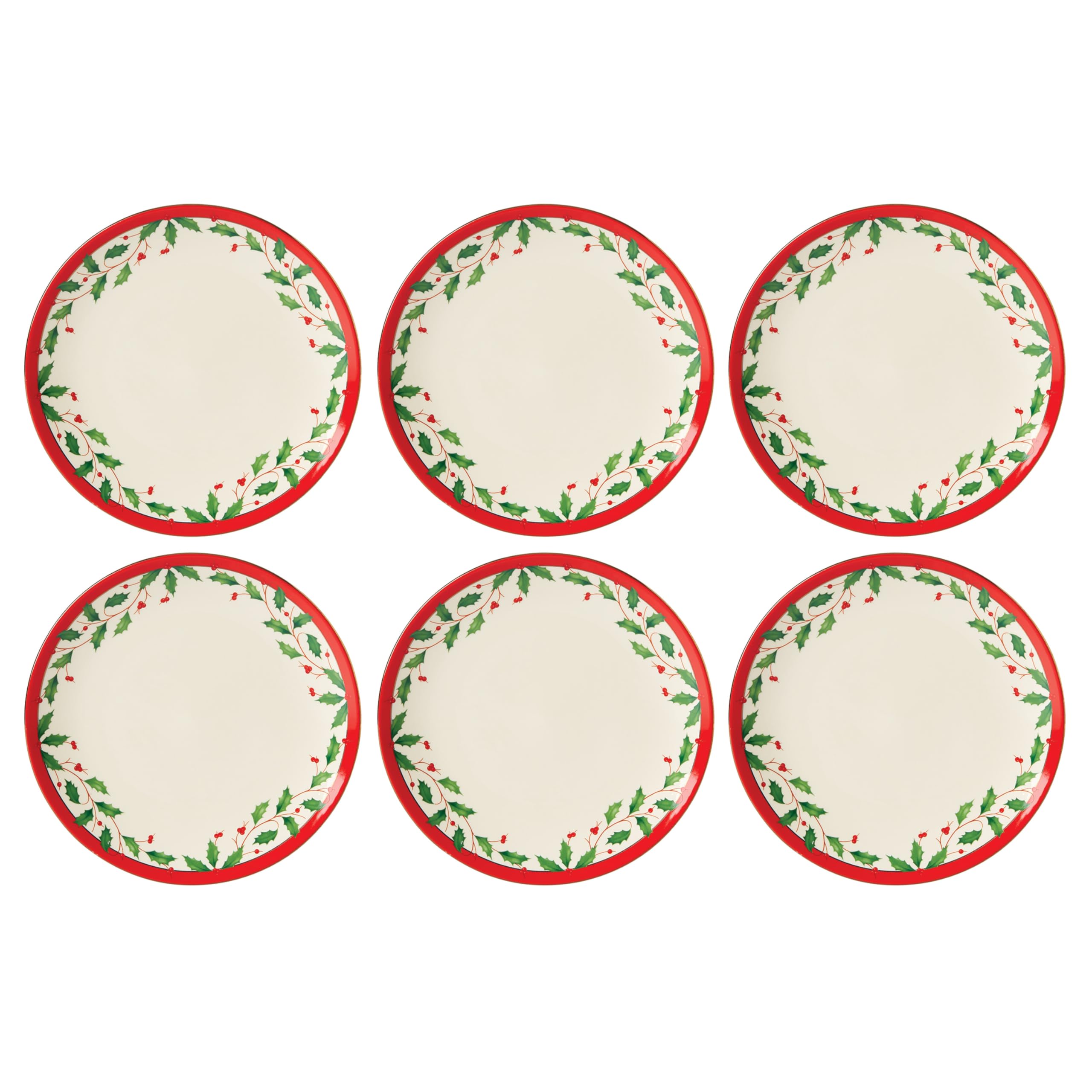 Lenox 893491 Holiday 6-Piece Accent Plate Set, Christmas Dinnerware, Hosting