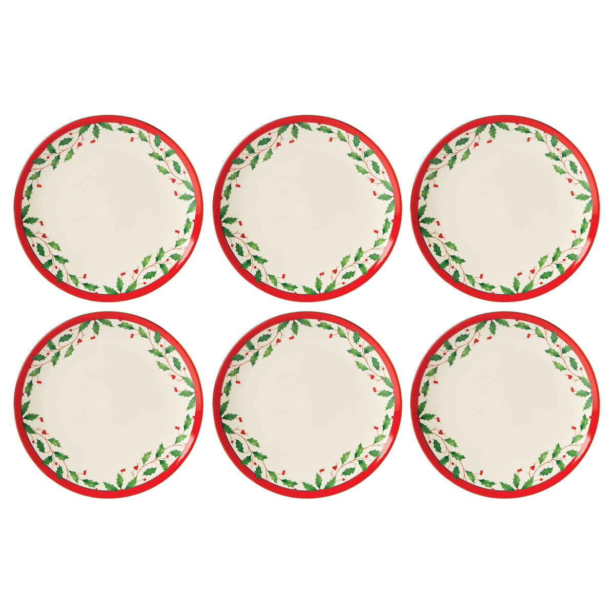 Lenox 893491 Holiday 6-Piece Accent Plate Set, Christmas Dinnerware, Hosting