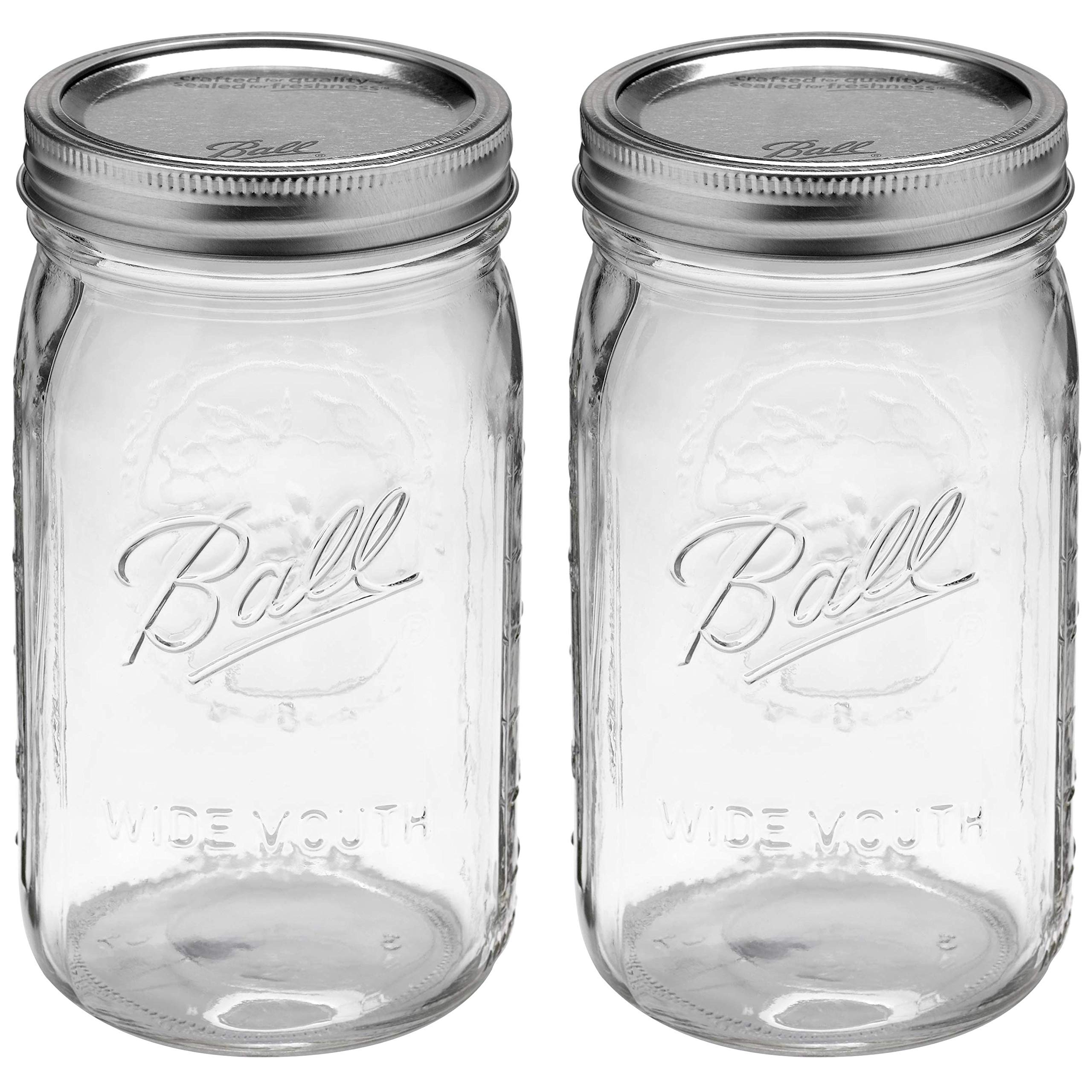 Ball Quart (32oz) Jar with Silver Lid, Wide Mouth, Set of 2