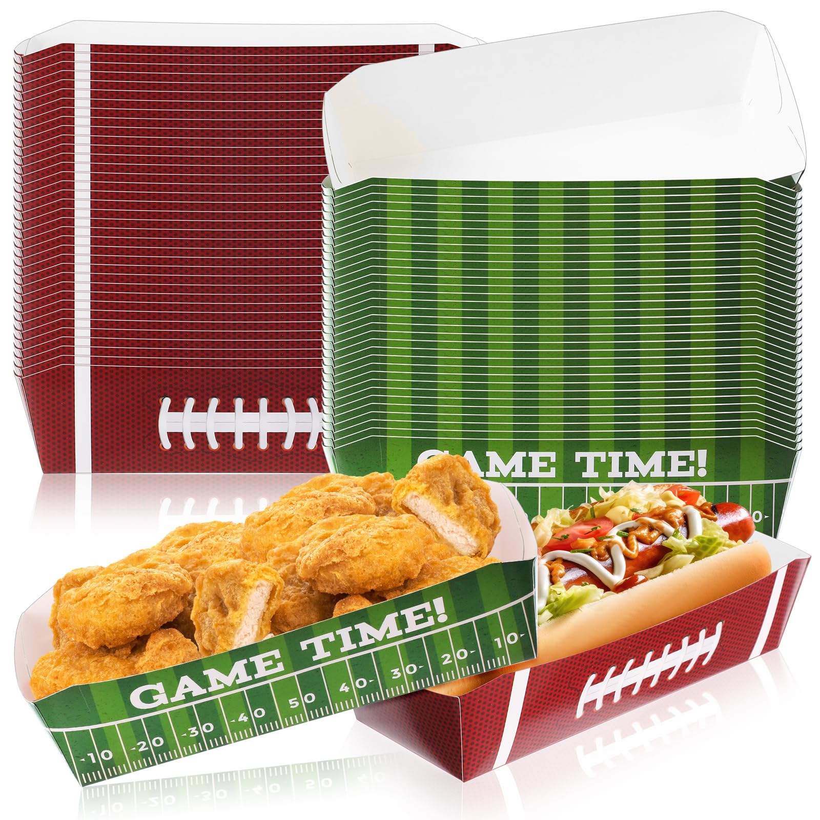 Yeaqee 50 Pcs 7 Football Hot Dog Trays Football Disposable Paper Trays Food Nacho Boats Game Day Football Serveware Football The