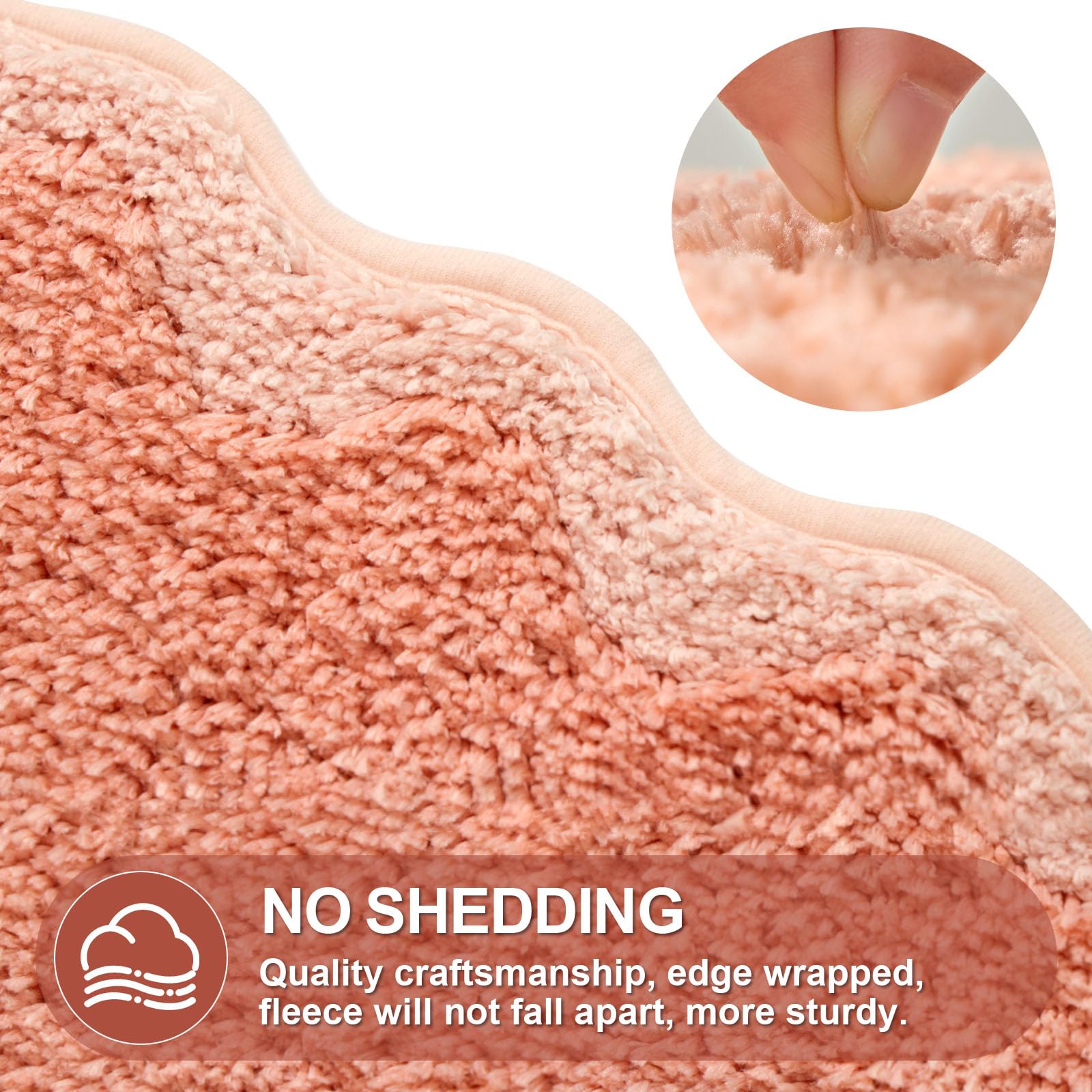 Ortigia Cute Coral Pink Scalloped Bath Mat, Fun Plush Microfiber Scallop Bathroom Rugs Non Slip Washable Quick Dry Absorbent, Ba