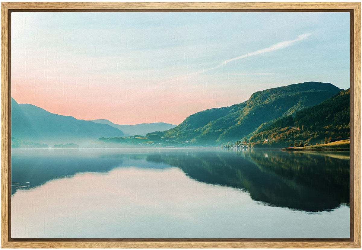 Wall26 Framed Canvas Print Wall Art Pastel Sunset Sky Mountain Valley Lake Nature Wilderness Photography Realism Earth Scenery S