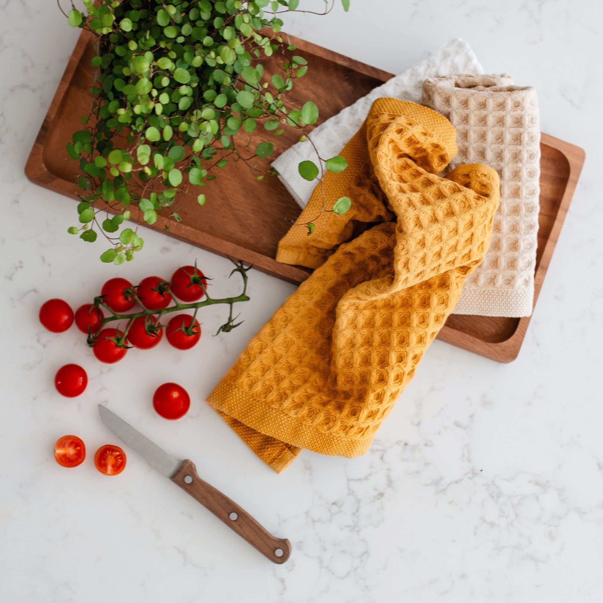 Sea Me At Home Waffle Washcloth Set, 100% Cotton (4 Pcs Washcloth 13X13 Inches, Mustard)