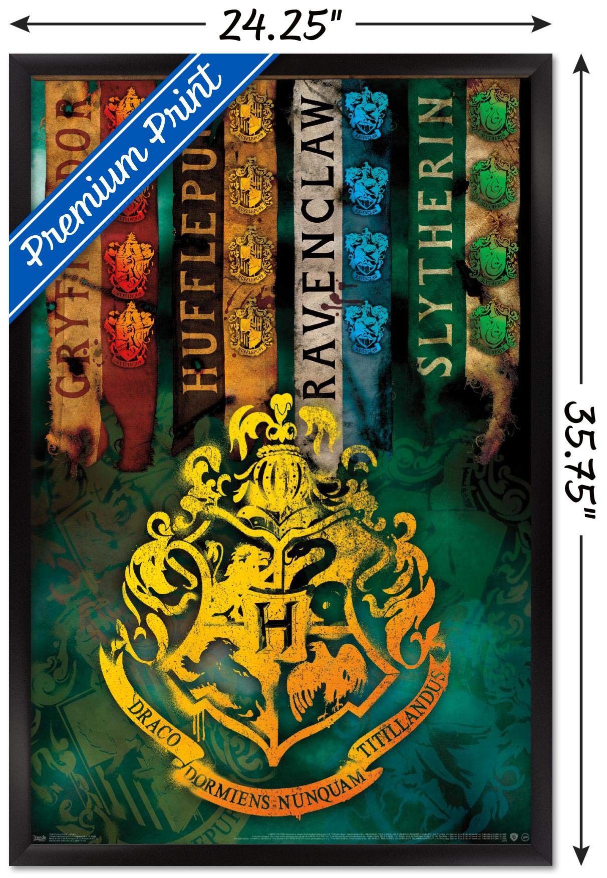Trends International The Wizarding World: Harry Potter - House Crests Wall Poster, 22.375'' X 34'', Black Framed Version