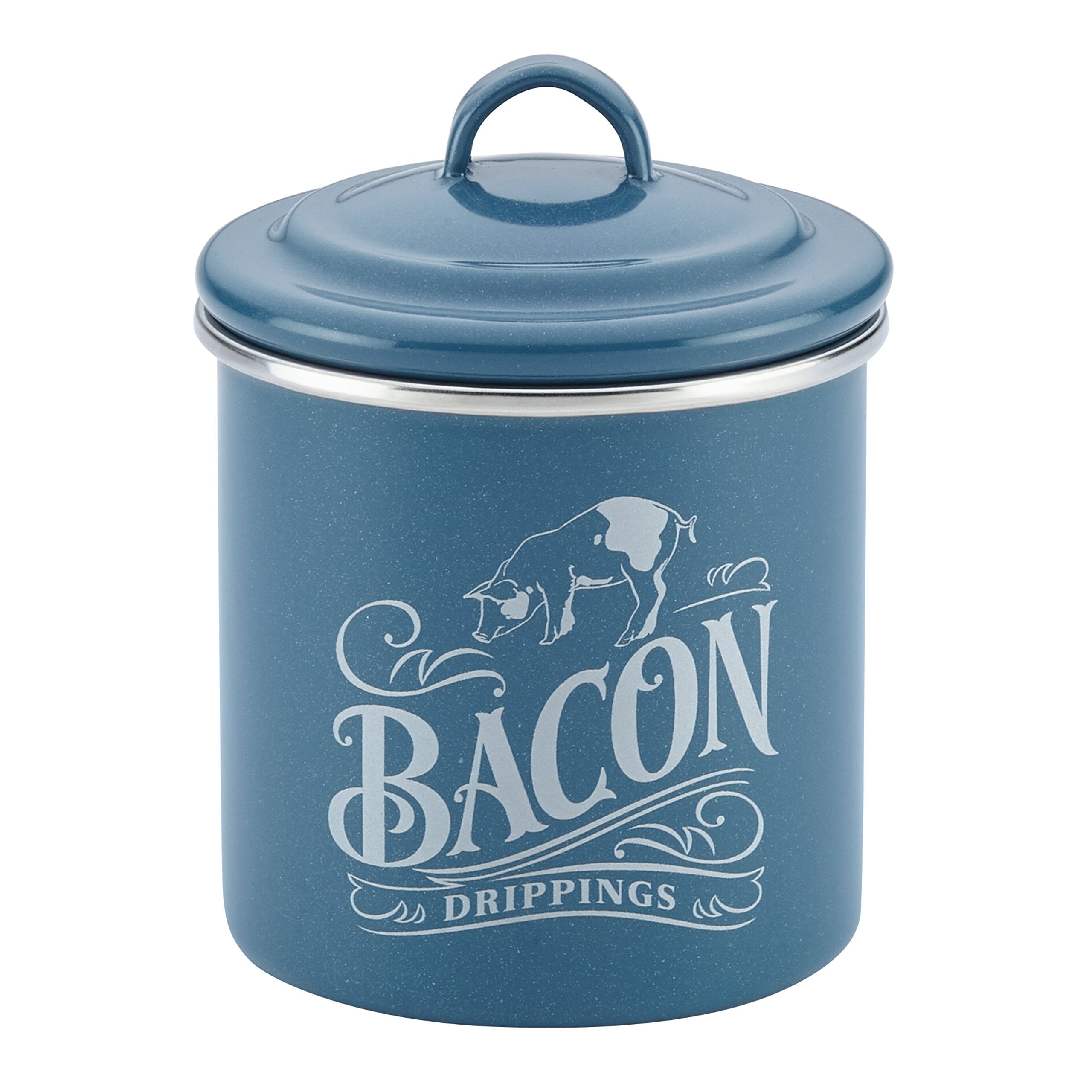 Ayesha Curry Enamel on Steel Bacon Grease Can / Bacon Grease Container  4 Inch, Blue