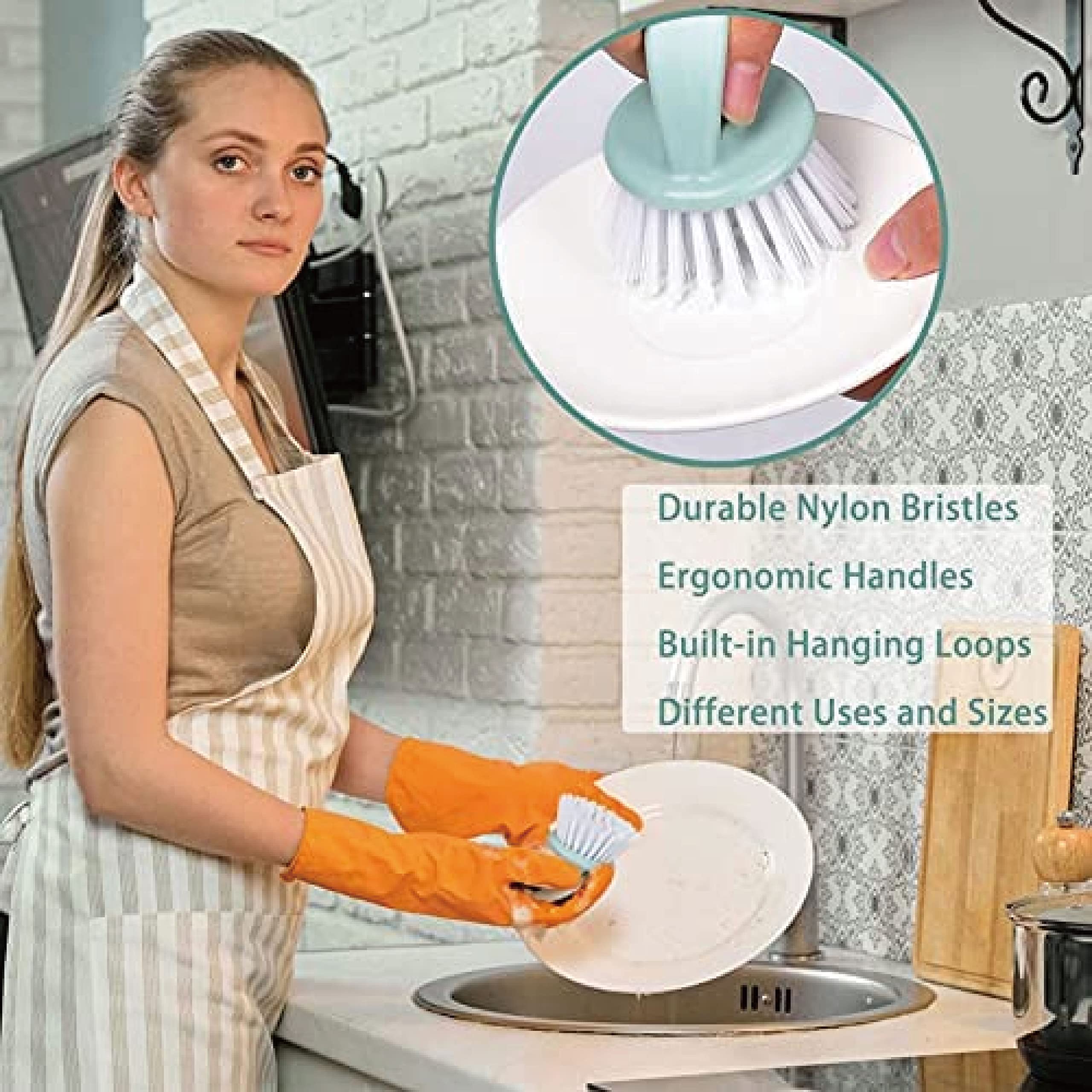 Perastra Dish Brush With Handle, Kitchen Dish Scrub Brush Set, 4-Piece Kitchen Cleaning Brush Set For Pots And Bottles, Nordic G
