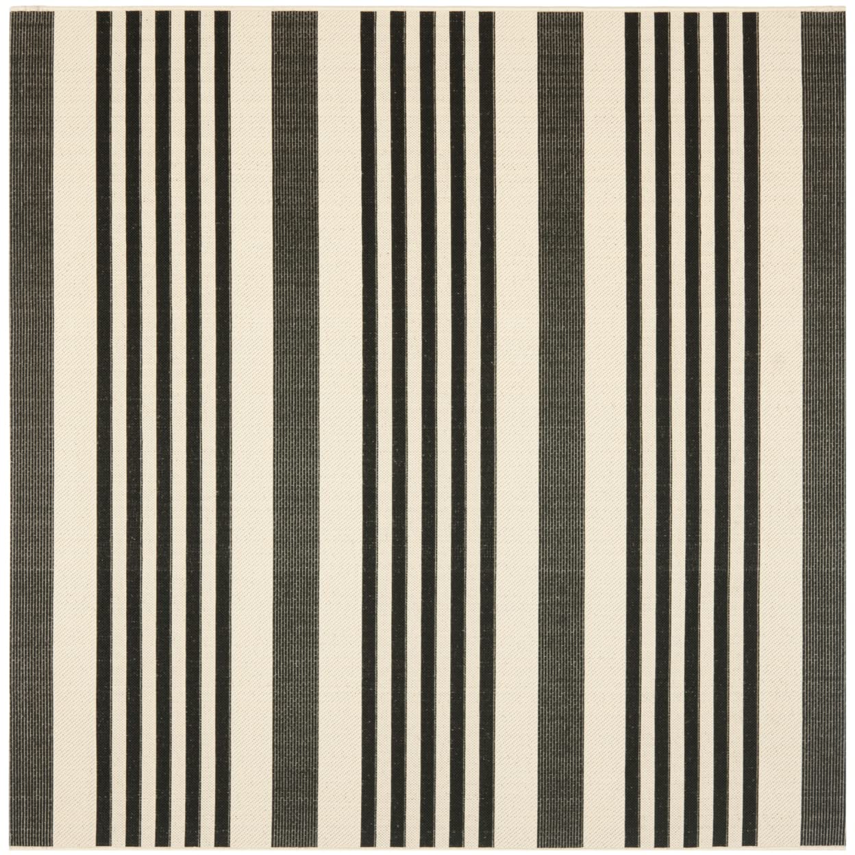 SAFAVIEH Courtyard Collection Area Rug - 4 Square, Black & Bone, Stripe Design, Non-Shedding & Easy Care, Indoor/Outdoor & Wash