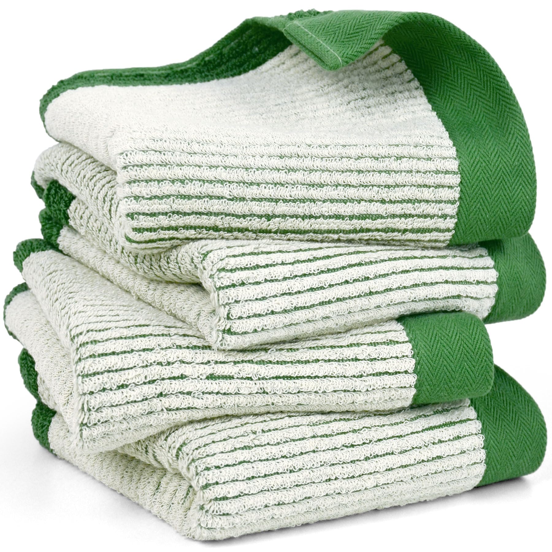 Cleanbear Green Hand Towels For Bathroom, 4 Pack Cotton Towels With Jacquard Weave Deign For Both Decoration And Daily Usage, 28