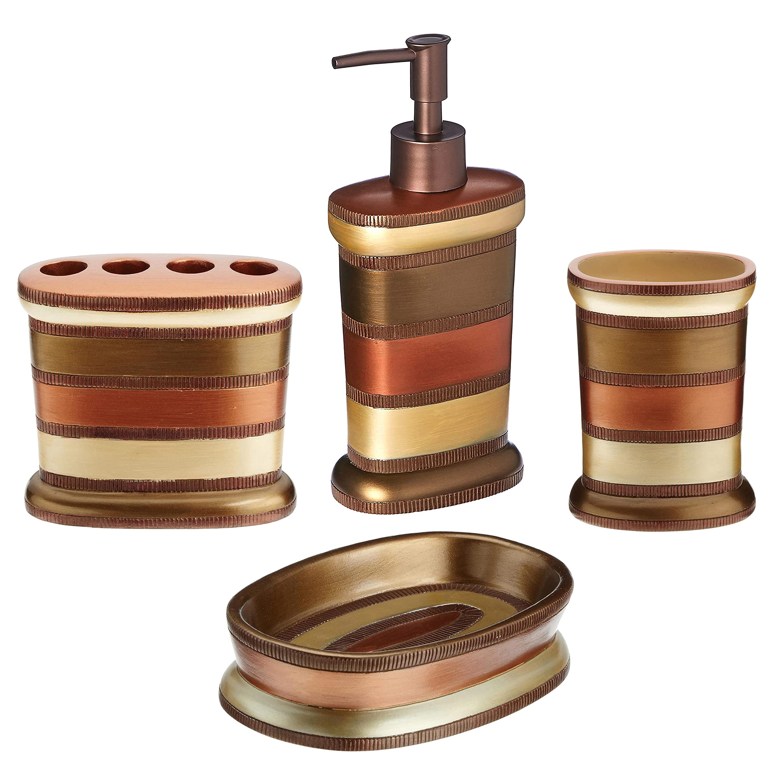 Zahari Home 4pc Contempo Stylish Bathroom Accessories Set Shower Soap Dispenser  Tumbler  Tooth Brush Holder and Soap Holder Luxury Contemporary Decor Unique Design Modern Bathroom Shower Set