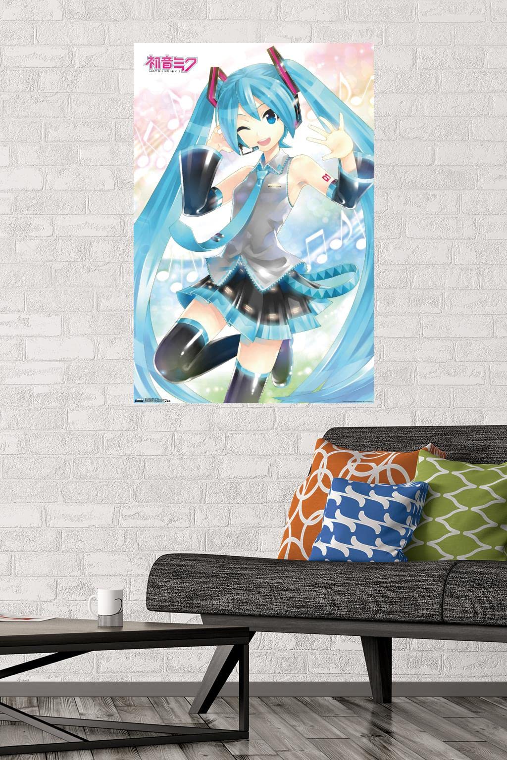 Trends International Hatsune Miku Waving Wall Poster, 22.375" x 34", Premium Poster & Mount Bundle