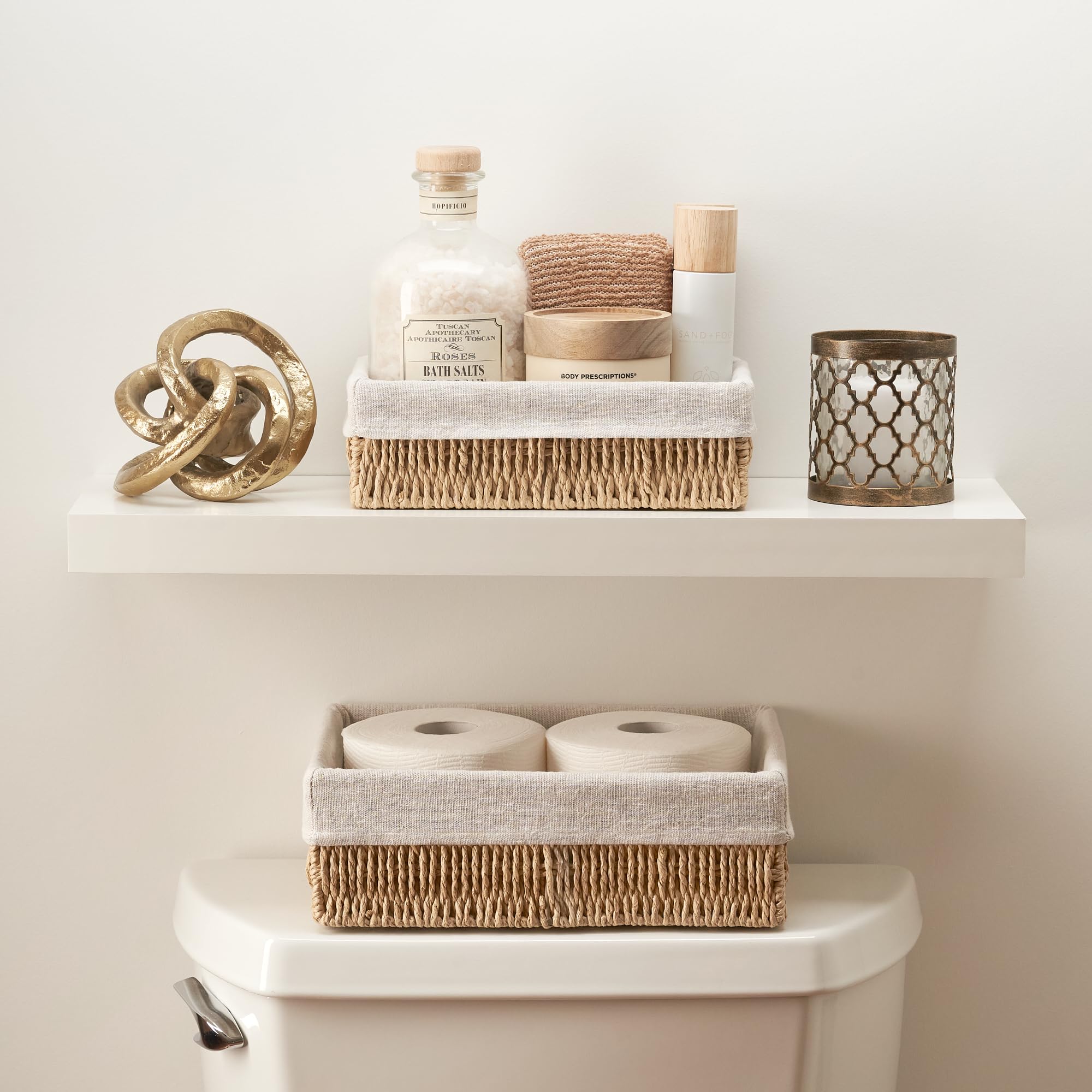 Beautiful Toilet Paper Storage Basket Set of 2 - Decorative Wicker Bathroom Organizer for Toilet Tank Trays - Quality Holder Bin
