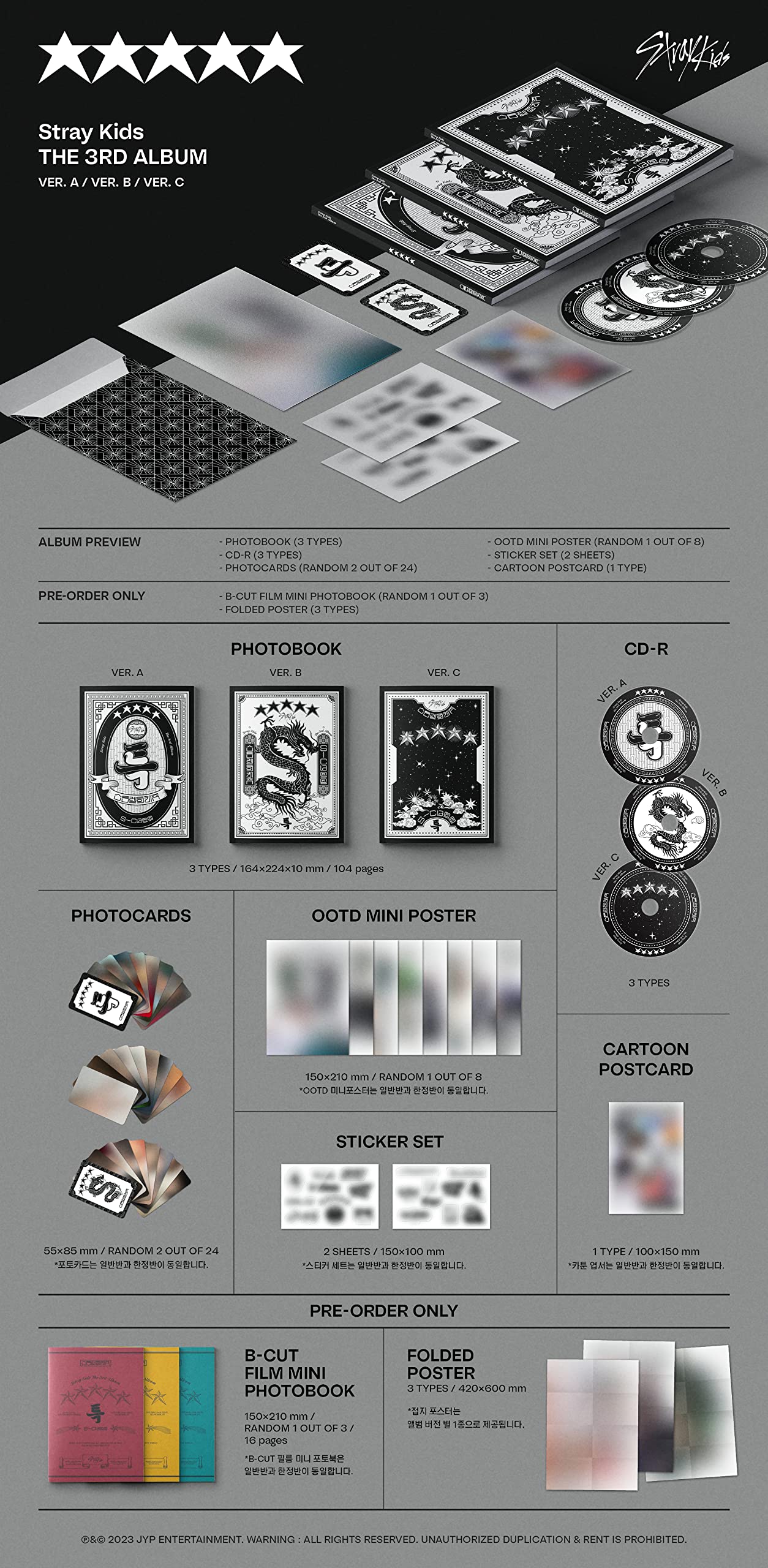 Stray Kids 5-Star, The 3Rd Album, Cd + Photo Book + Mini Poster On Pack + Photo Card (Standard C Version)