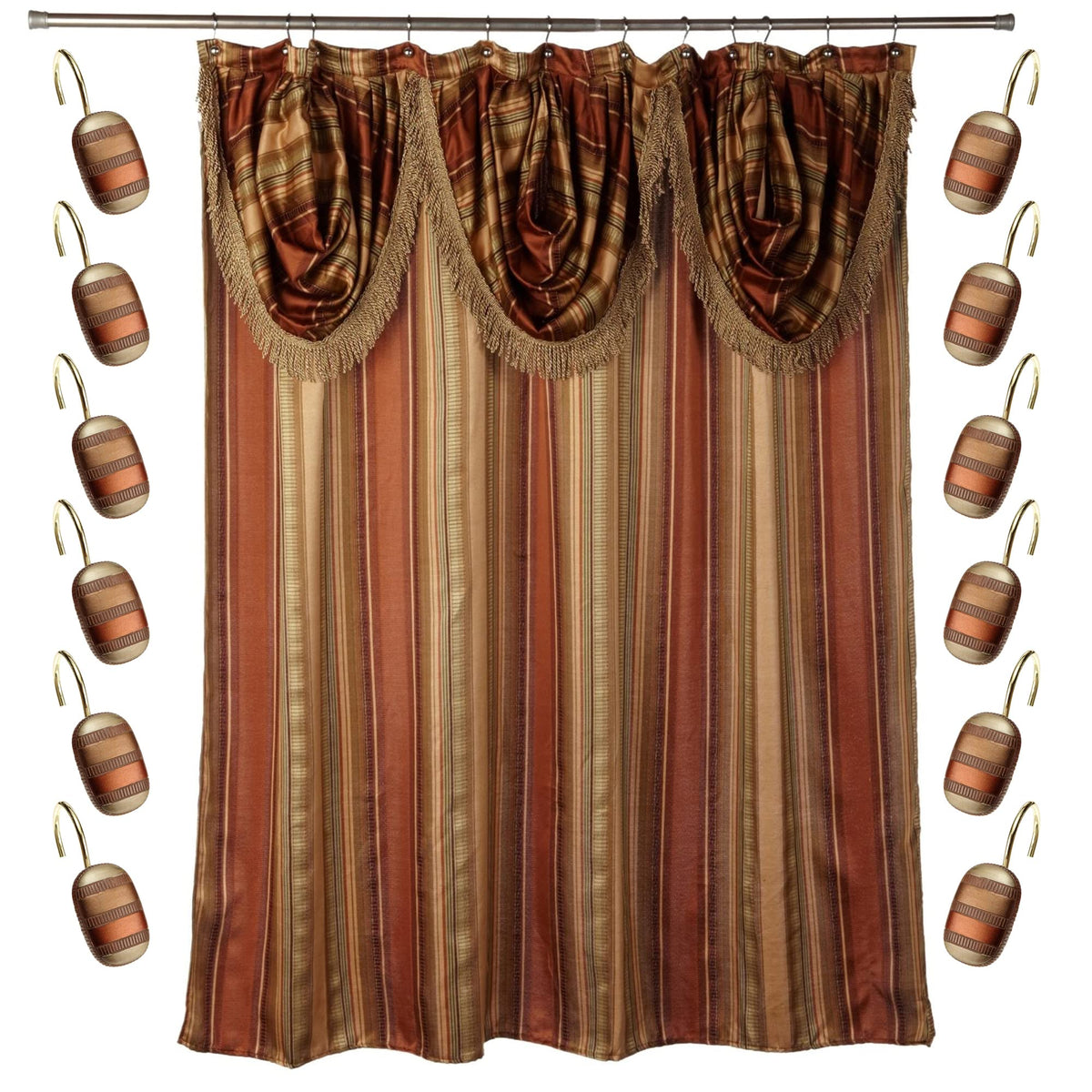 Zahari Home 13Pc Contempo Bathroom Shower Curtain Sets Luxury Classic Shower Curtain & 12 Shower Curtain Hooks Contemporary Fabr