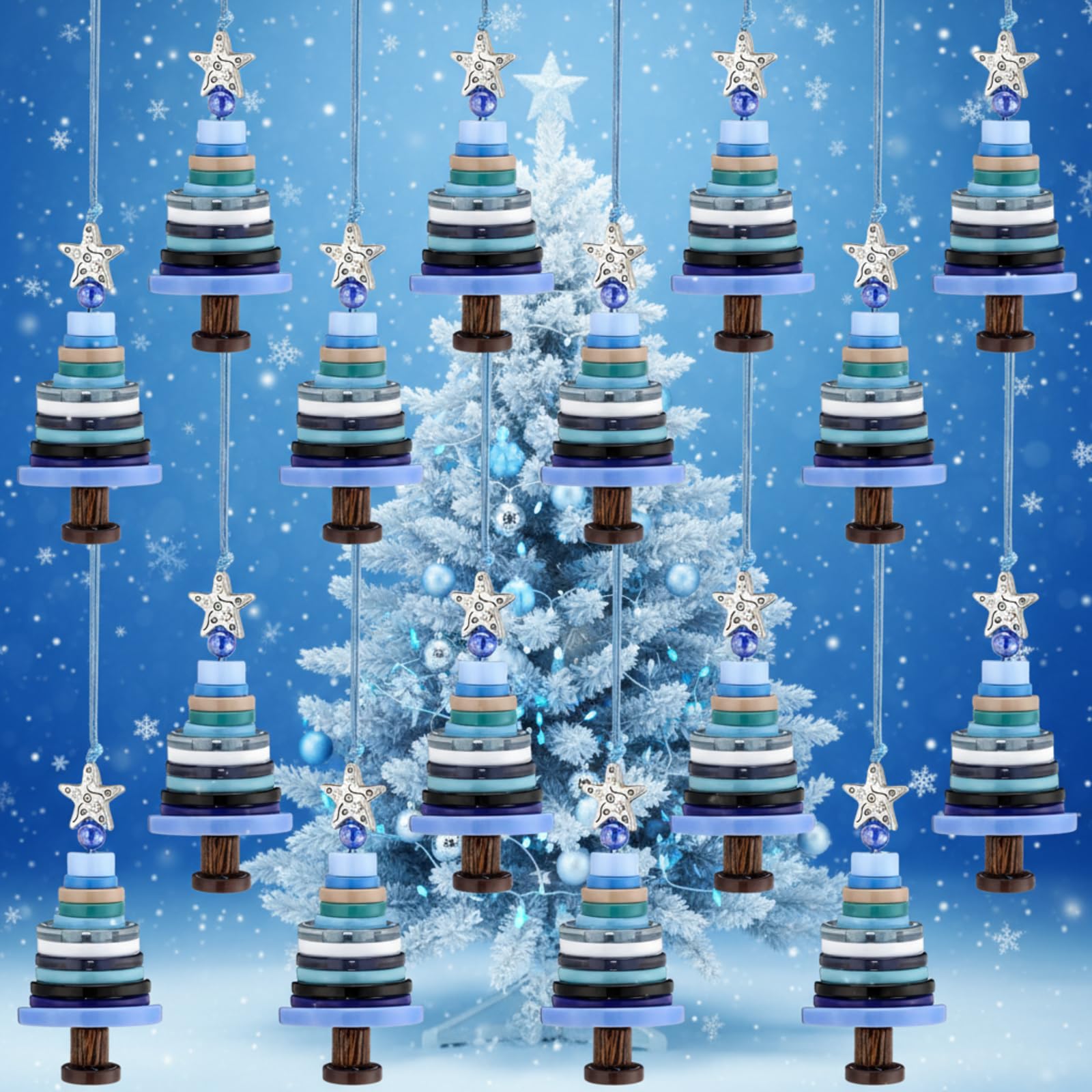Soulchen 12 Sets Button Christmas Tree Craft Kits Make Your Own Button Christmas Tree Decorations DIY Xmas Hanging Ornament for 