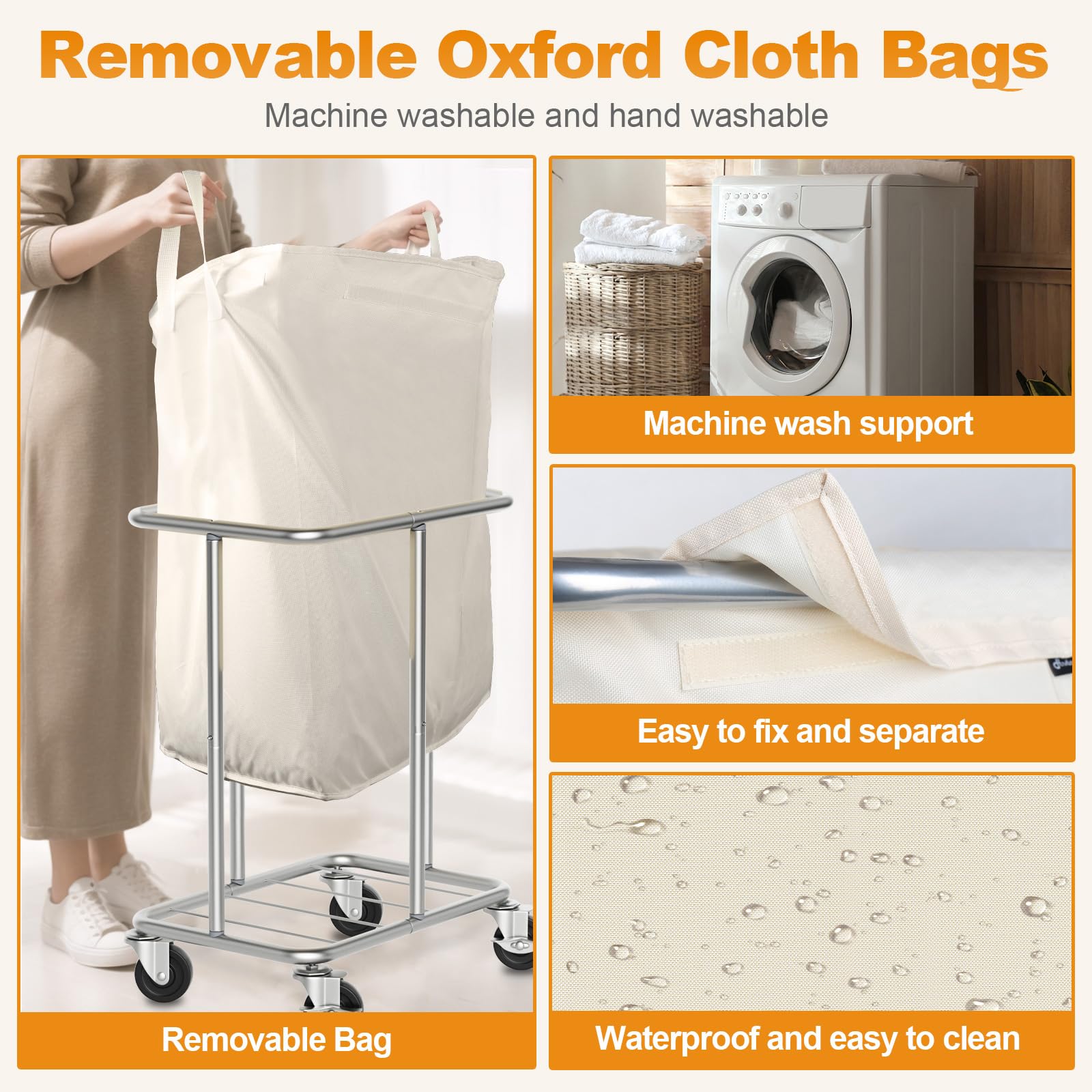Hodonas Laundry Basket With Wheels, Rolling Laundry Hamper 170L Large Dirty Clothes Hamper Cart With Metal Frame And Removable B