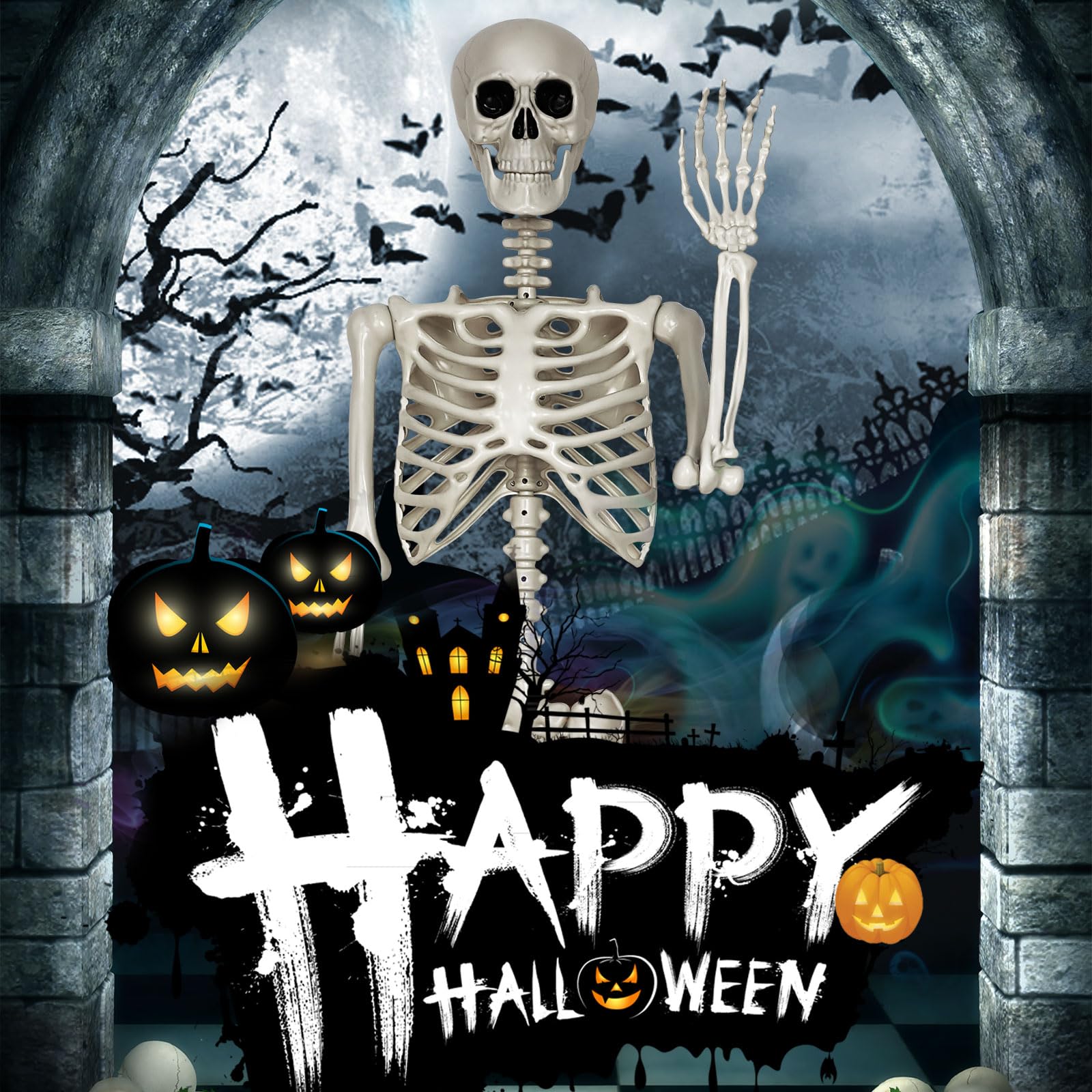 Halloween Skeleton Decorations,36'' Posable Human Skeleton Decorations For Halloween Party Decor, Haunted House Props Indoor Out
