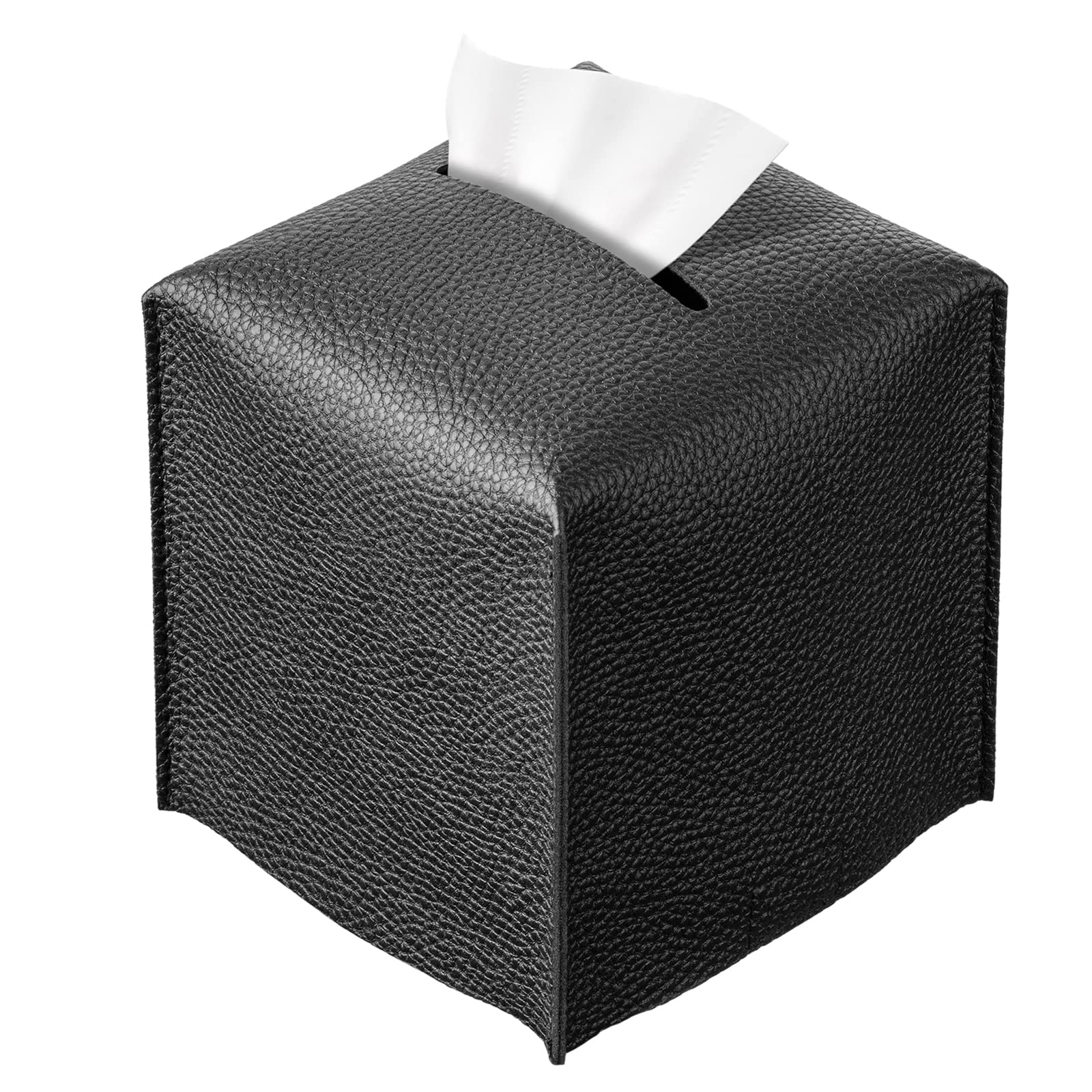 Regeleto Square Tissue Box Cover, Pu Leather Tissue Box Holder With Bottom Belt Modern Stylish Tissue Box Organizer For Bathroom