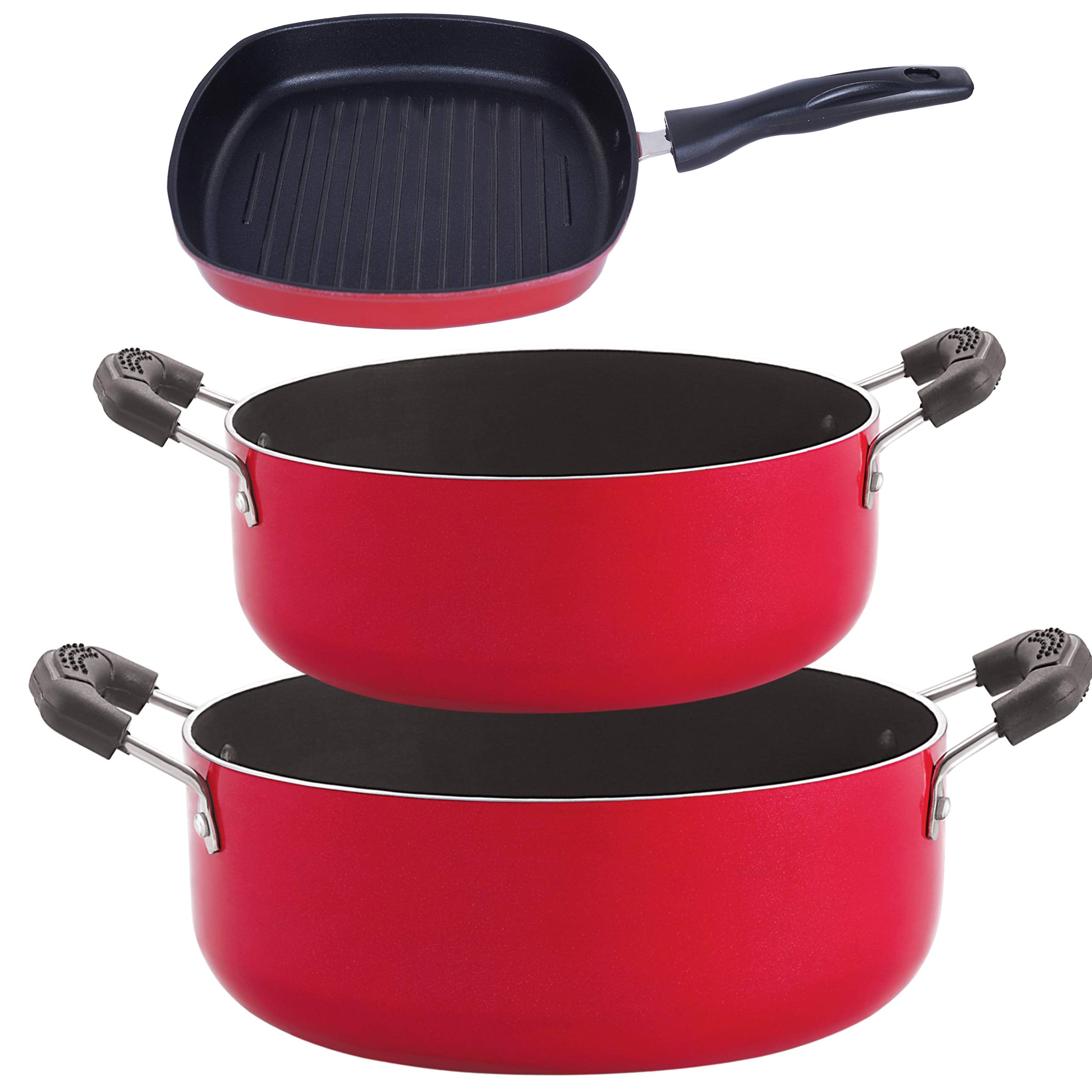 Nirlon NonStick Aluminium Cookware Set, 3Pieces, Red (Cs20_Gp24.5_Cs24)