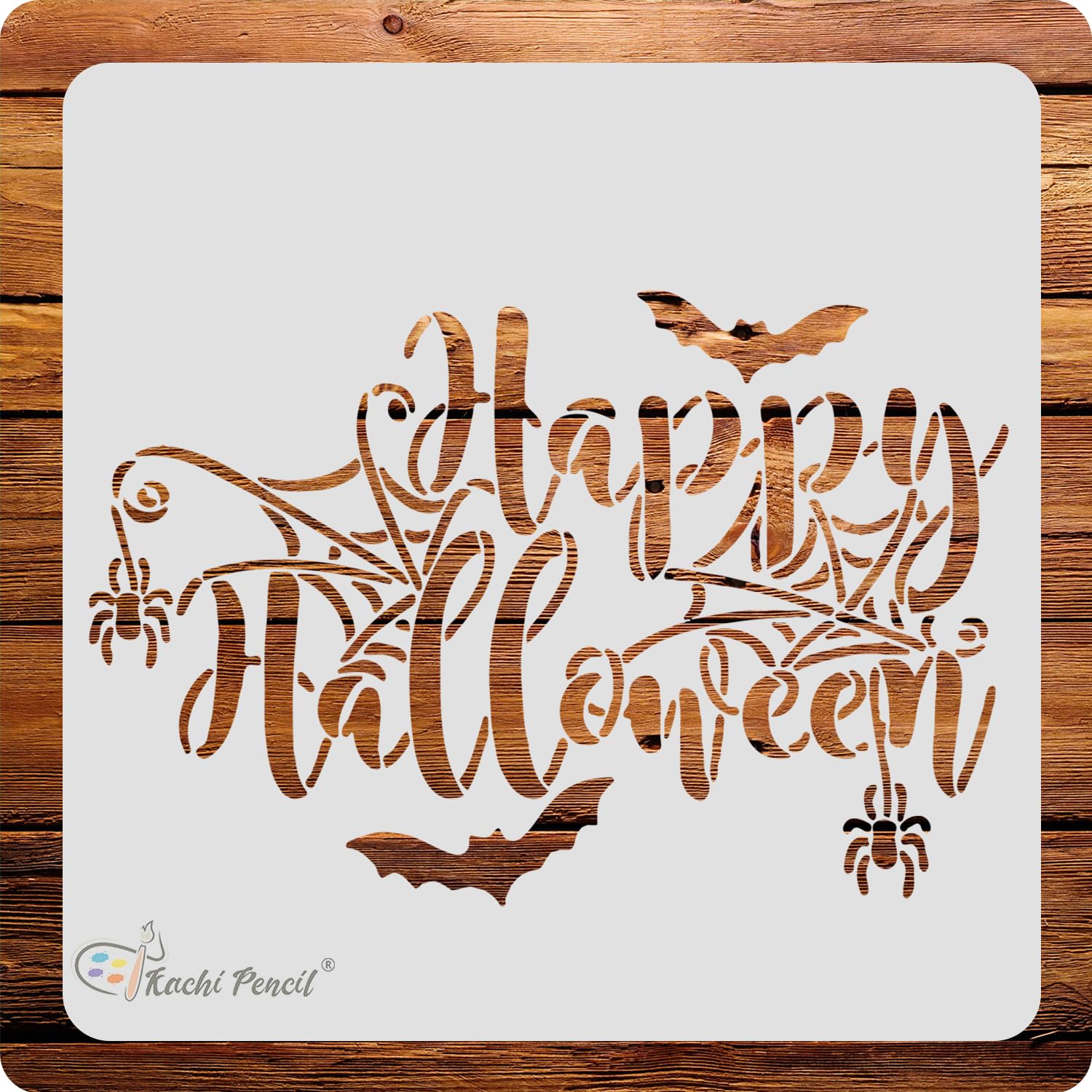 Kachi Pencil Happy Halloween Wicked Stencil For Craft Painting, Scrapbooking |, Size 6X6 Inch Reusable Stencils For Painting On 