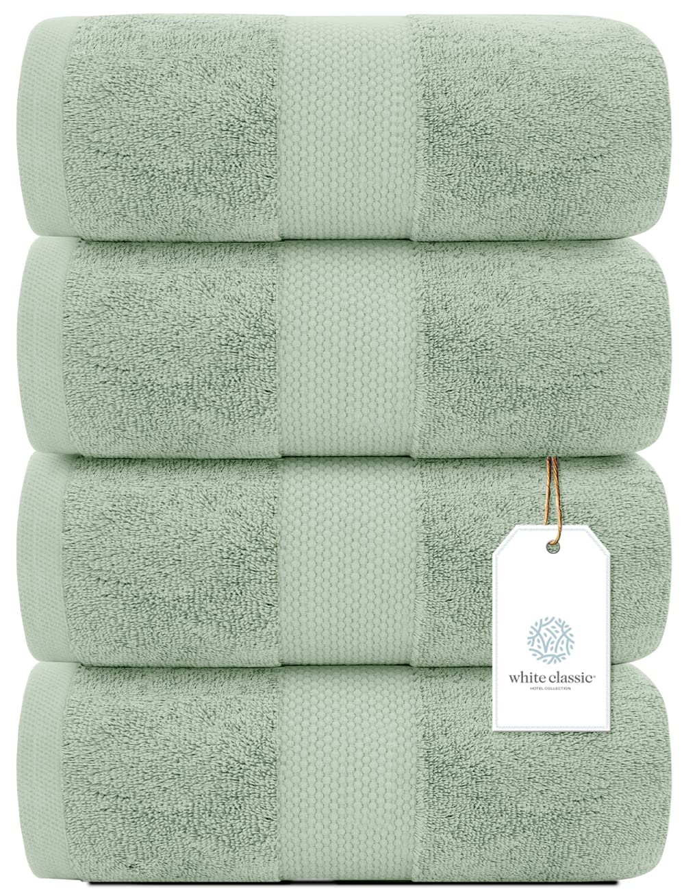 White Classic Luxury Cotton Bath Towels Large - | Highly Absorbent Hotel spa Collection Bathroom Towel | 27 inch X 54 inch | Set of 4 (Green  4)