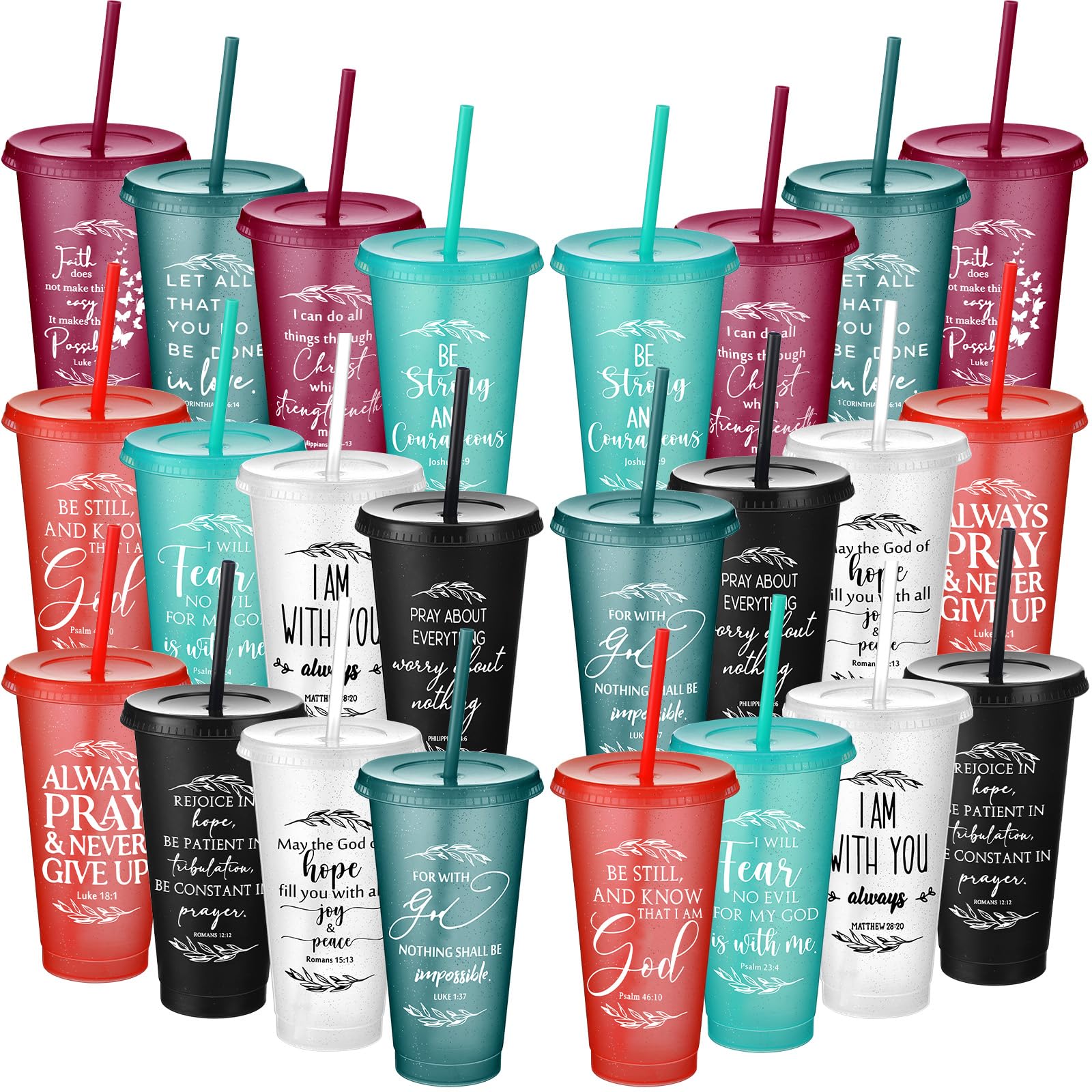 Havawish 24 Pcs Fathers Day Christian Tumbler Gift Bulk Religious Inspirational 24 oz Drinking Jesus Cup with Lid Straw Bible Ve