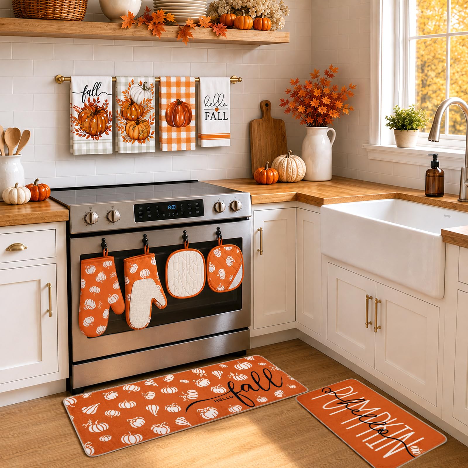 10 Pcs Fall Pumpkin Kitchen Decor and Accessories Set for Farmhouse Decor