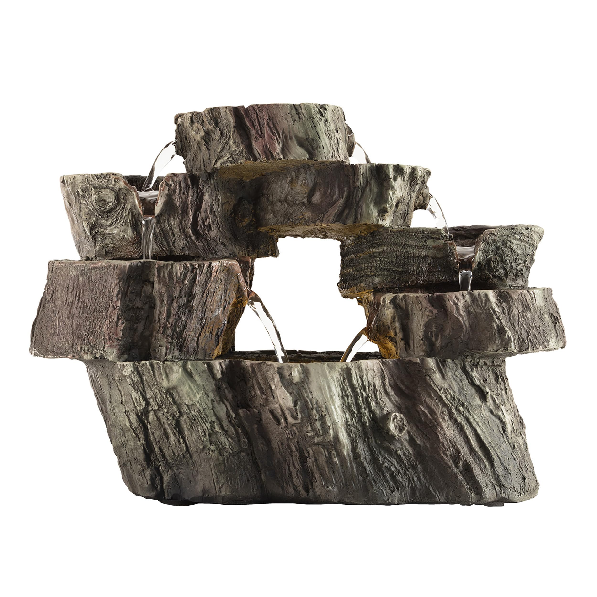 Alpine Corporation WIN1134 10 Indoor Tabletop Tiered Tree Trunk Waterfall Fountain with LED Lights - Rustic Cascading Water Feat