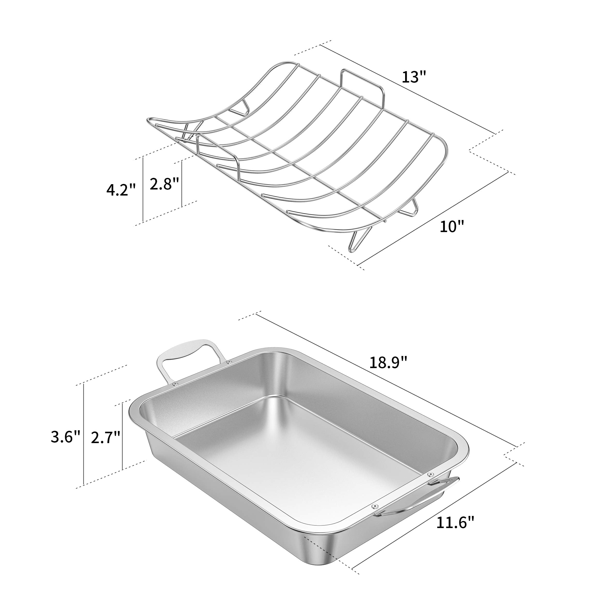 Skyflame Stainless Steel Roasting Pan with Rack, Silver, Nonstick U-Rack for Turkey, Indoor/Outdoor Oven Cooking