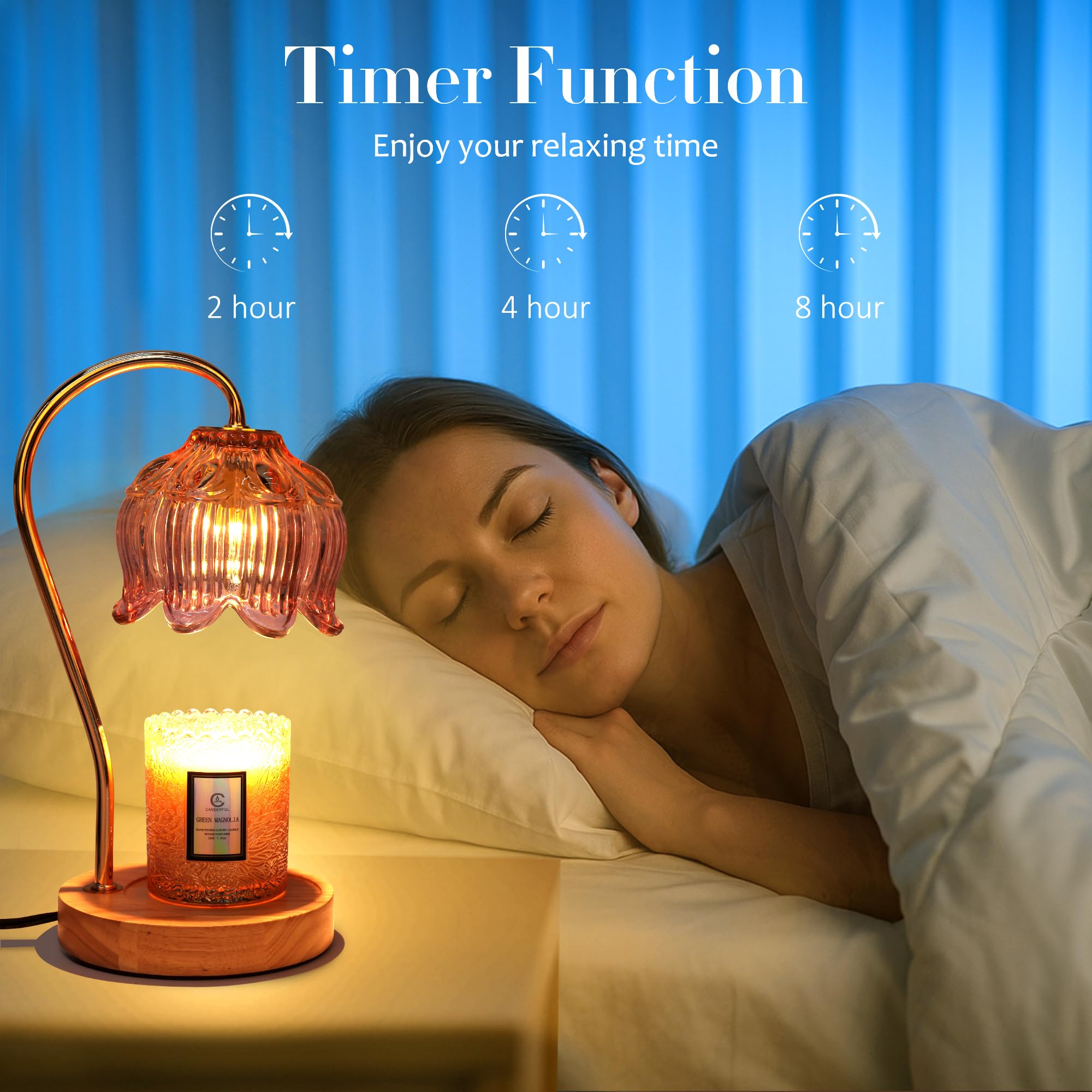 Merrtody Flower Candle Warmer Lamp - Dimmable Electric Timer, Pink Flower, Model RLD-F01, Perfect Mother's Day Home Decor Gift