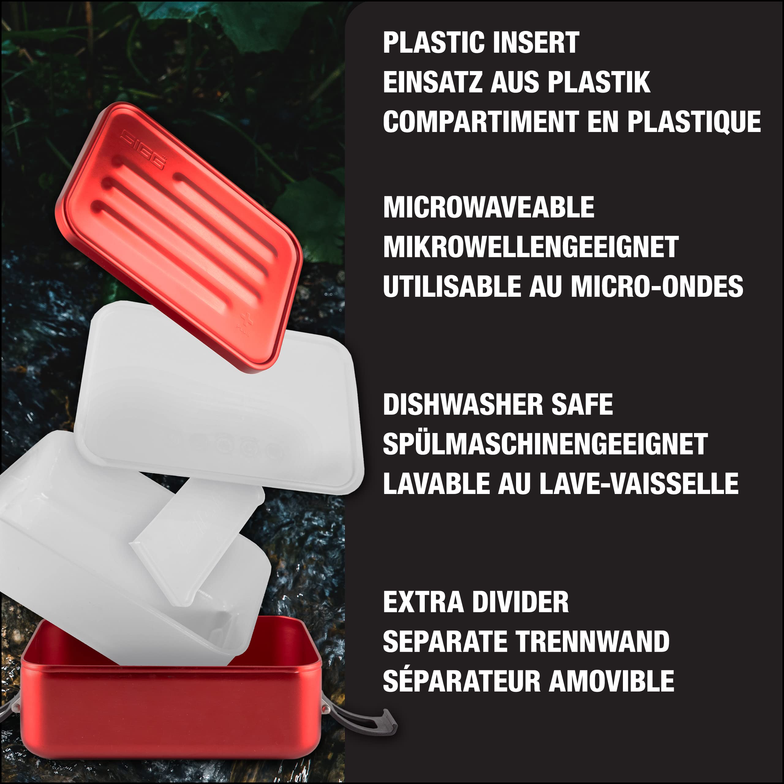 Sigg - Metal Lunch Box - With Food Separator - Dishwasher & Microwave Safe, Leakproof, Bpa Free - Aluminum - Plus Red L