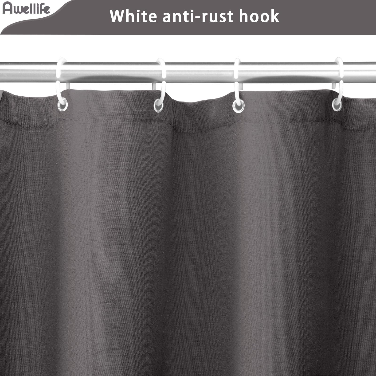 Awellife Grey Linen Shower Curtain For Bathroom Natural Cotton Cloth Fabric Farmhouse Boho Shower Curtain With 12 Durable Hooks