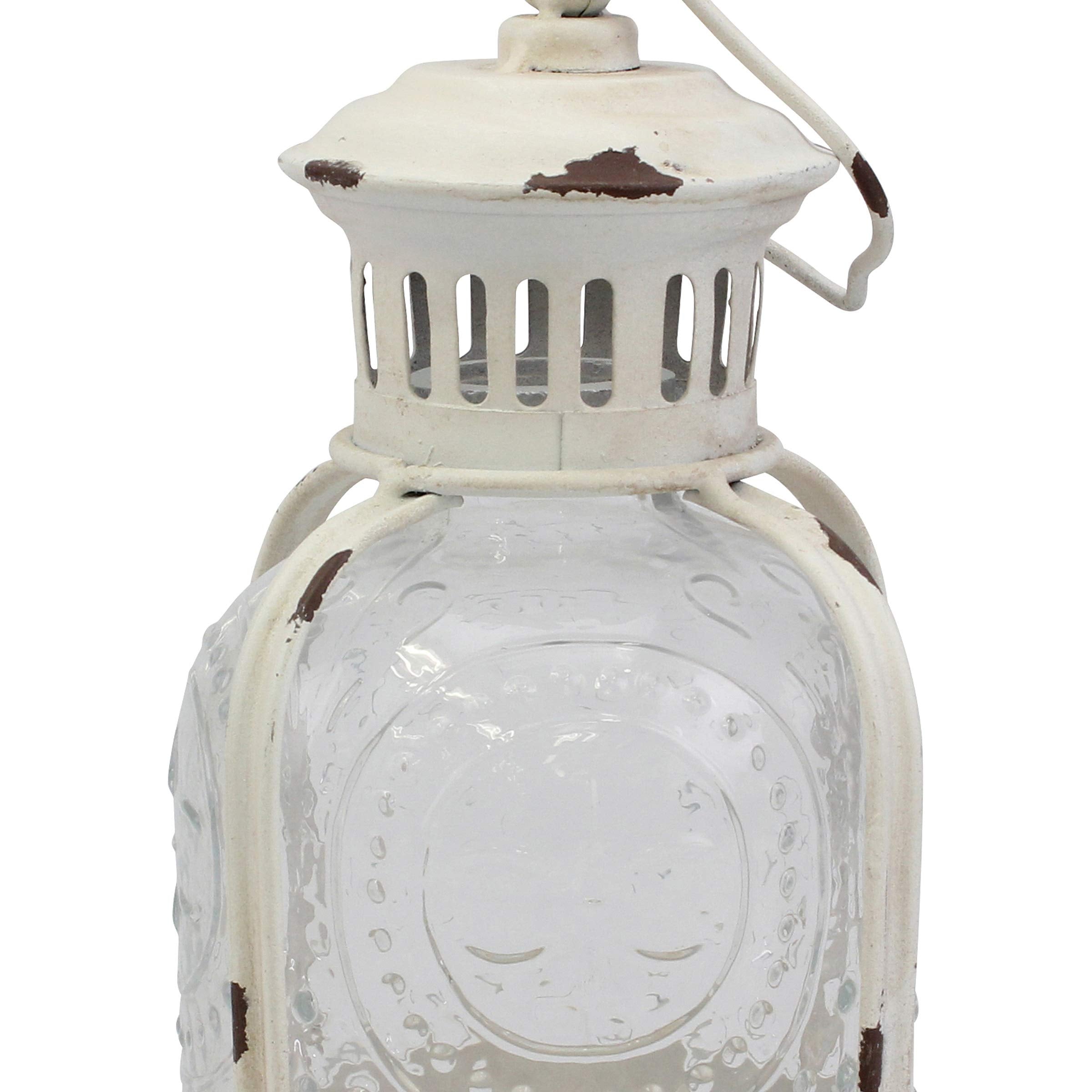 Stonebriar Antique Worn White Metal Candle Lantern, Use As Decoration for Birthday Parties, a Rustic Wedding Centerpiece, or Cre