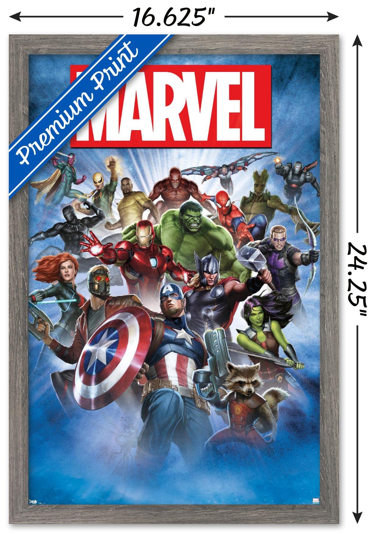 Trends International Marvel Comics - Group Shot Wall Poster, 14.725'' X 22.375'', Barnwood Framed Version