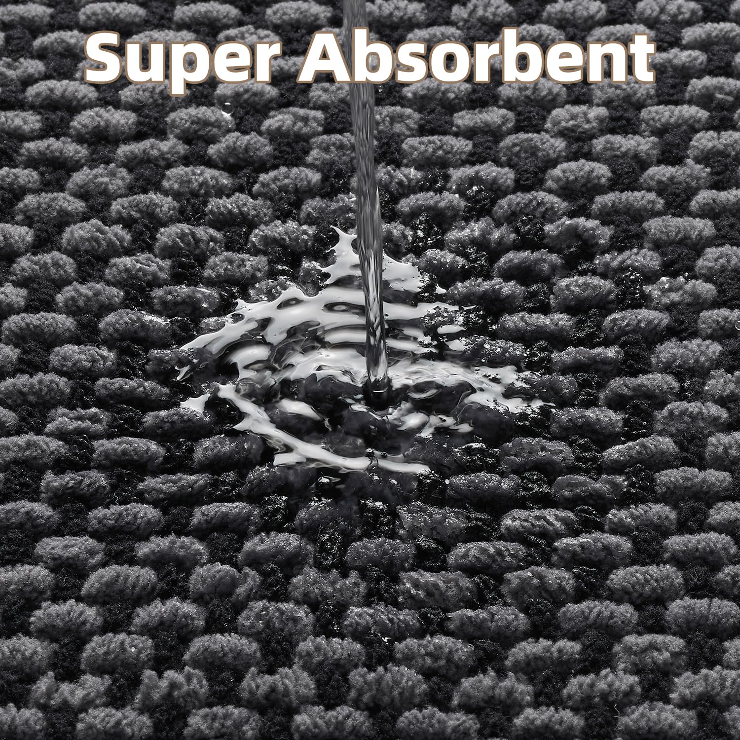 PADOOR-Bath Mat Runner-Super Absorbent Chenille Bathroom Mats-Rubber Backed Bath Mats for Bathroom Non Slip, Easy Clean Bathroom