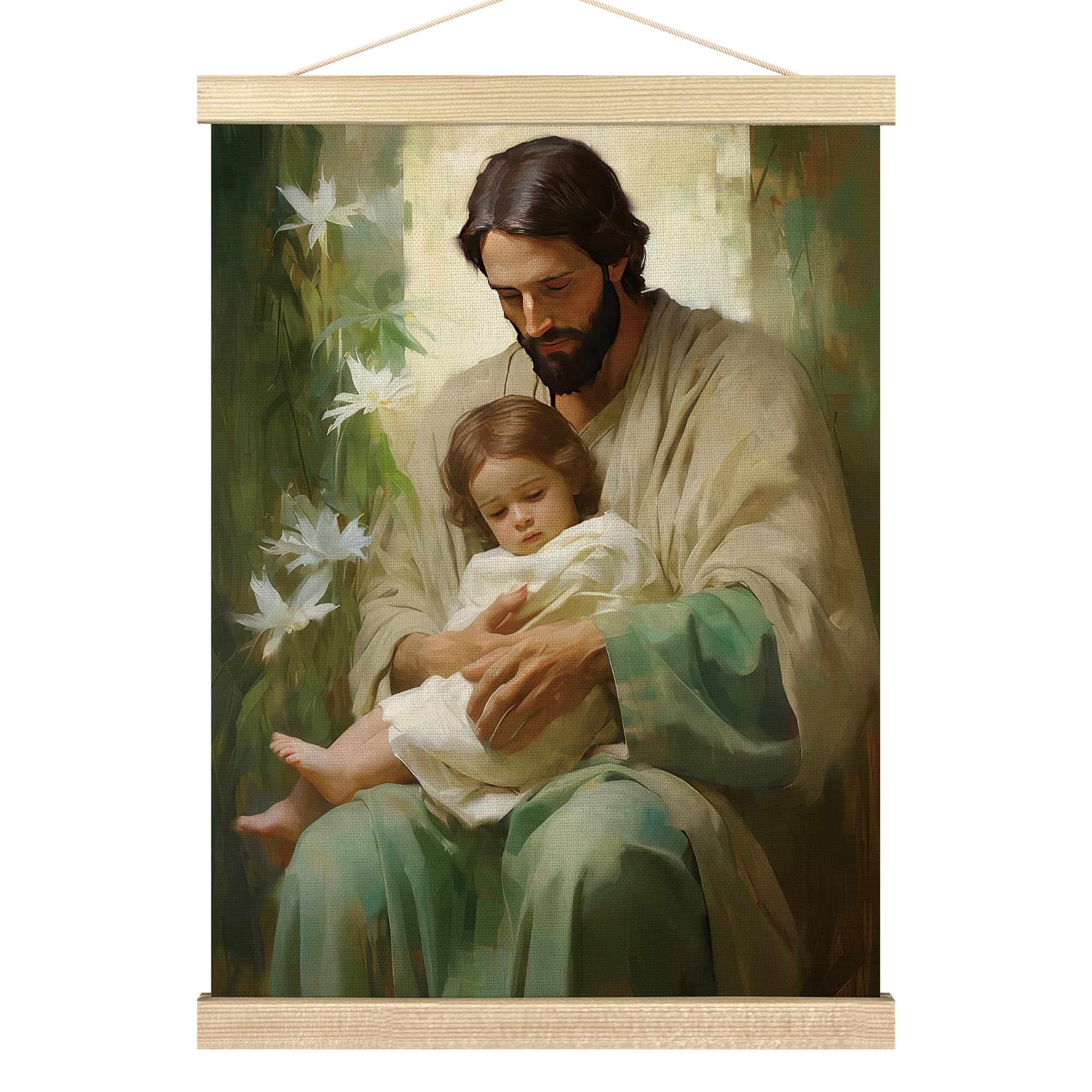 BCUANGD Christian Jesus Wall Art - Religious Divine Mercy Wall Decor Poster Hanger with Wood Frames, Serenity Prayer Baby God Wa