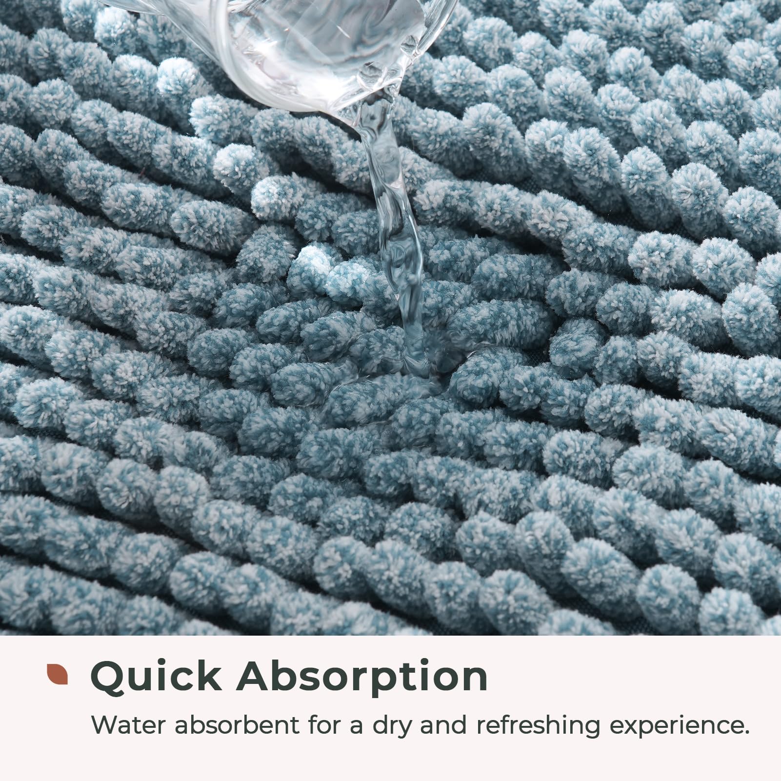 Freshmint Chenille Bath Mat, 36'X24', Aqua Heather, Non-Slip, Soft, Ultra Absorbent, Machine Washable, Bathroom