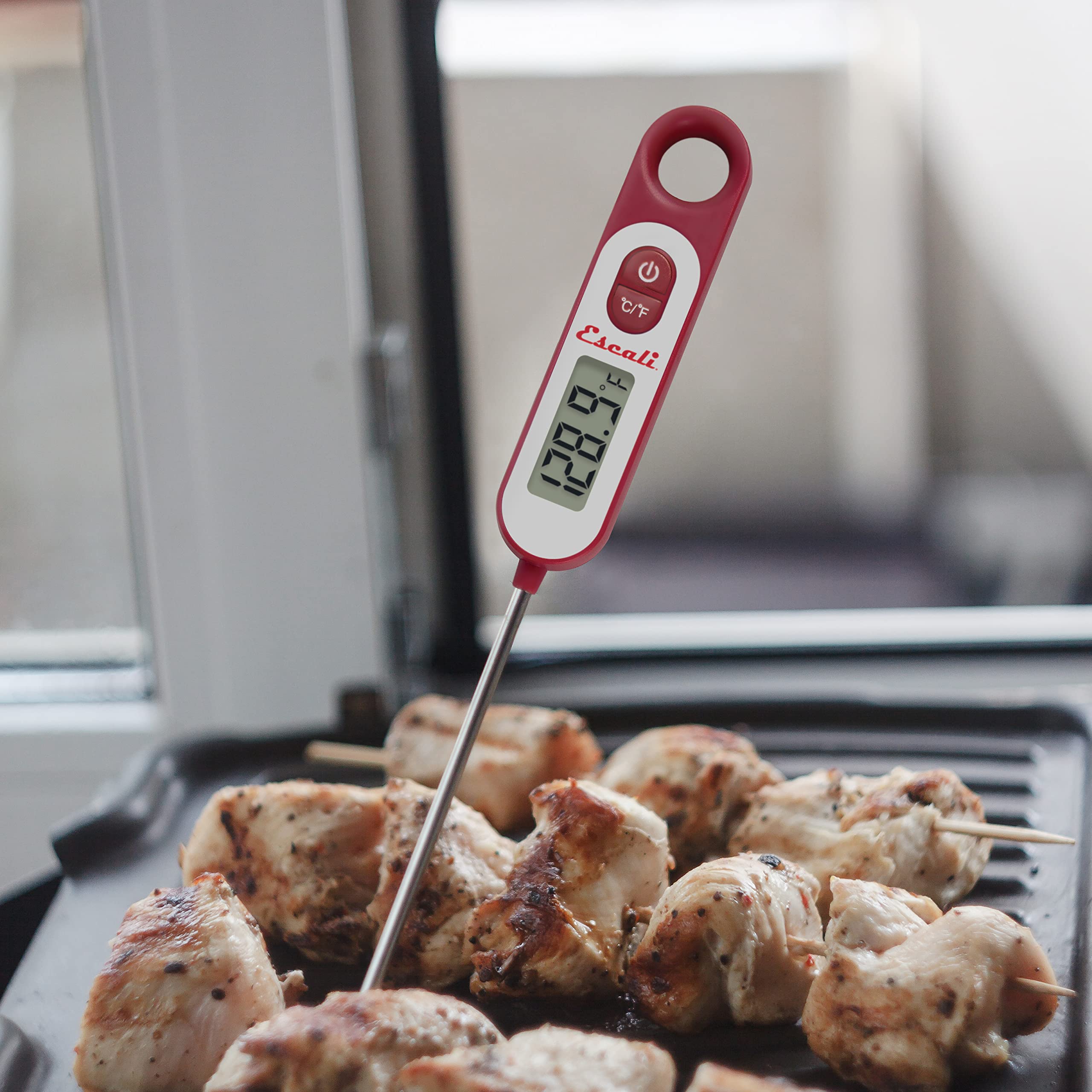 Escali Long Stem Digital Thermometer For Meat, Frying, Cooking, Candy And Kitchen Use, Extra Long 5.6-Inch Probe, Red