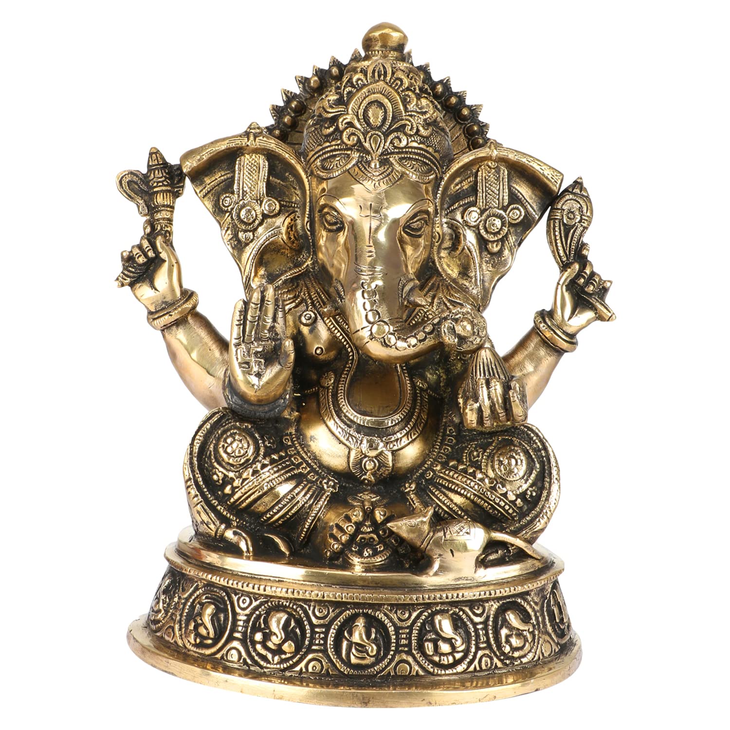 Kartique Brass Lord Ganesha Ganesh Bhagwan Idol Ganpati Murti Metal Statue For Home Office Entrance Decor Diwali Pooja Good Luck