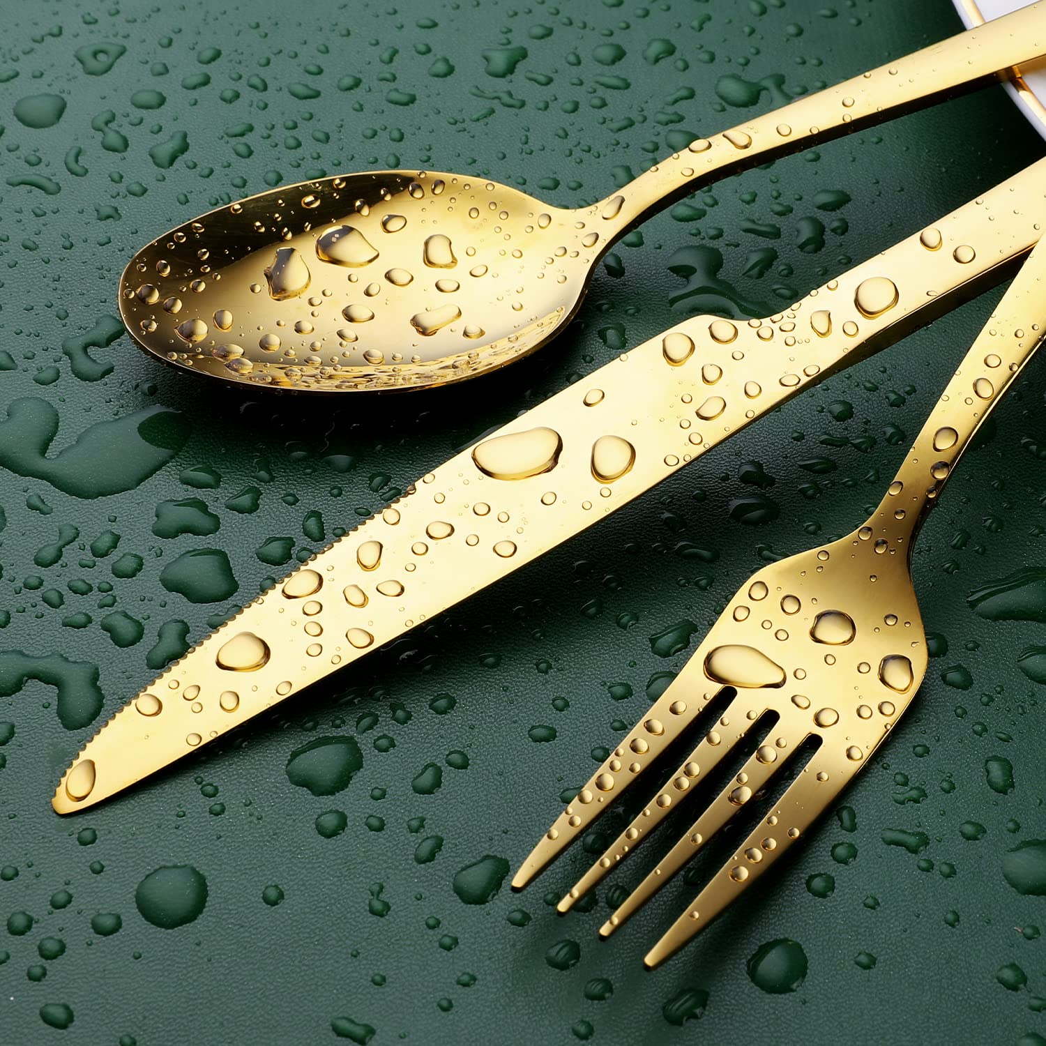 Gold Silverware Set  OGORI 30-Pieces Gold Forged Stainless Steel Flatware Set Square handle  Service of 6