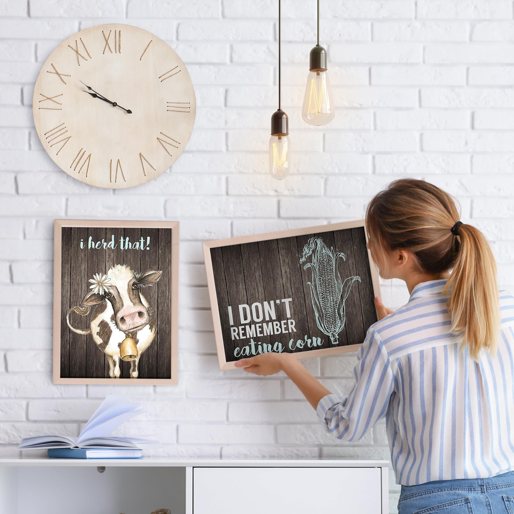 I Herd That! - Funny Farmhouse Bathroom Themed Decor Art Farm Rustic Wood Style Wall Prints Set Cow Pig Poster Signs Typography Cute Rules Toilet Paper Truck