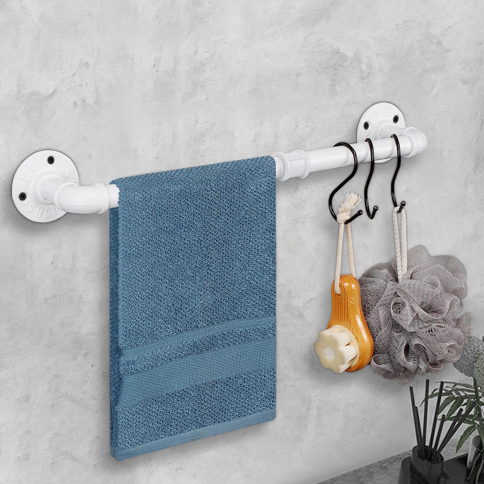 Jeasor Industrial Pipe Towel Rack Towel Bar, Heavy Duty Wall Mounted Rustic Farmhouse Bath Towel Holder For Bathroom (White, 18)