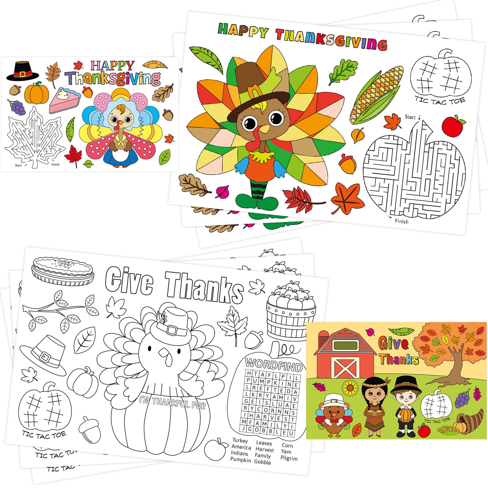 Thanksgiving Coloring Paper Placemats 12 Pcs Turkey Crafts For Kids Fall School Party Activity Table Mats Disposable 11 X 16 Inc