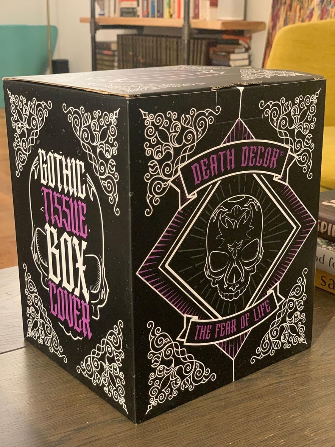 Death Decor Tissue Box Cover Skull Gothic Decor For Countertop, Vanity, Dresser, Office, Spooky Art, Tissue Holder, Dispenser, F