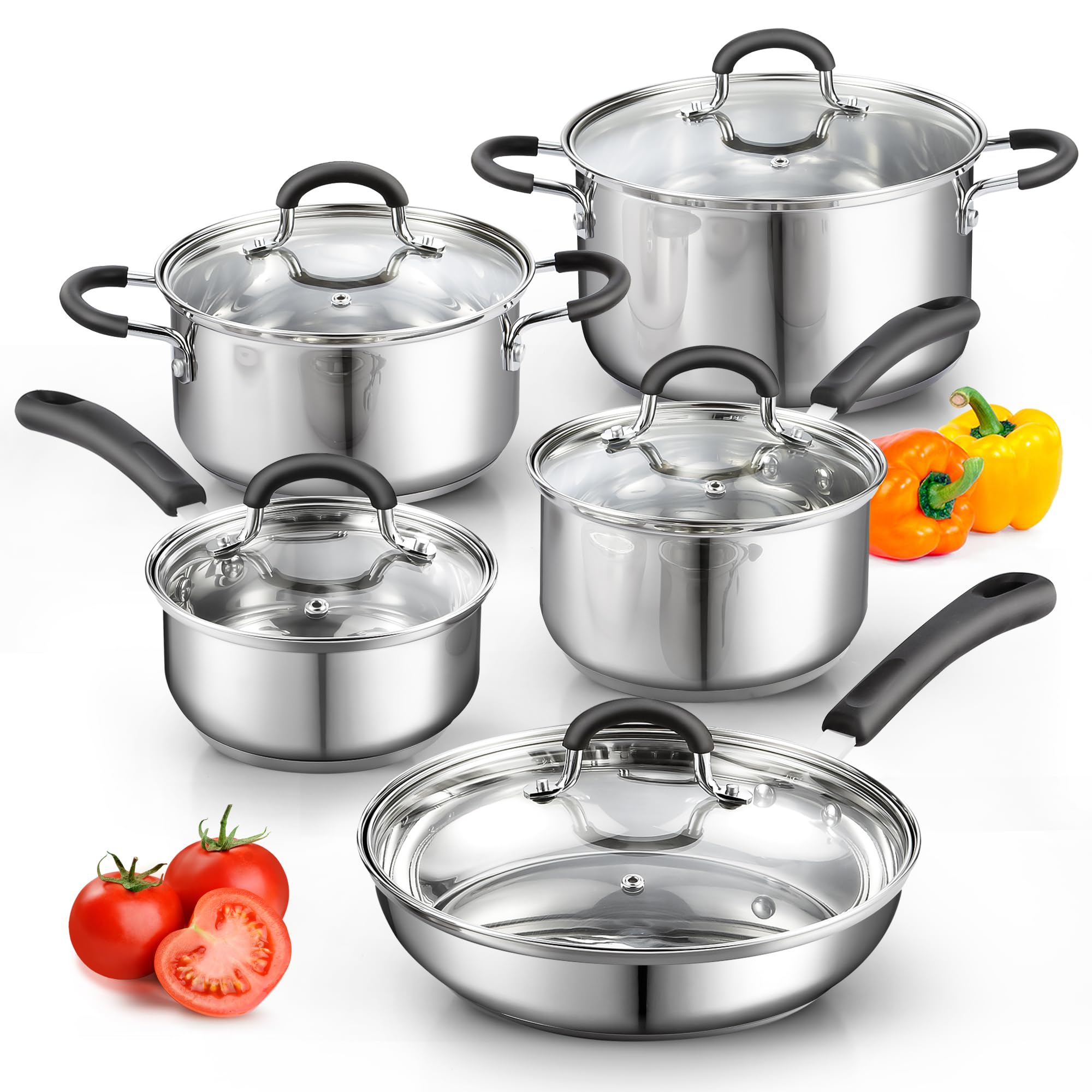 Cook N Home 10-Piece Stainless Steel Cookware Set